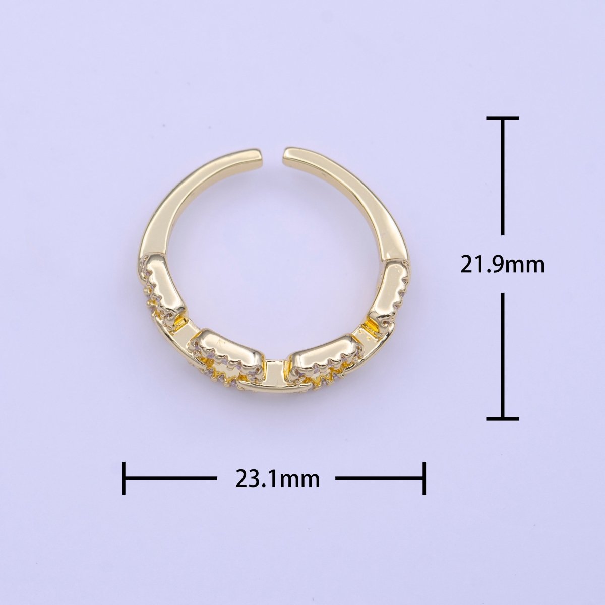 24K Gold Filled Micro Paved Cable Link Chain Adjustable Ring | Y-423 - DLUXCA