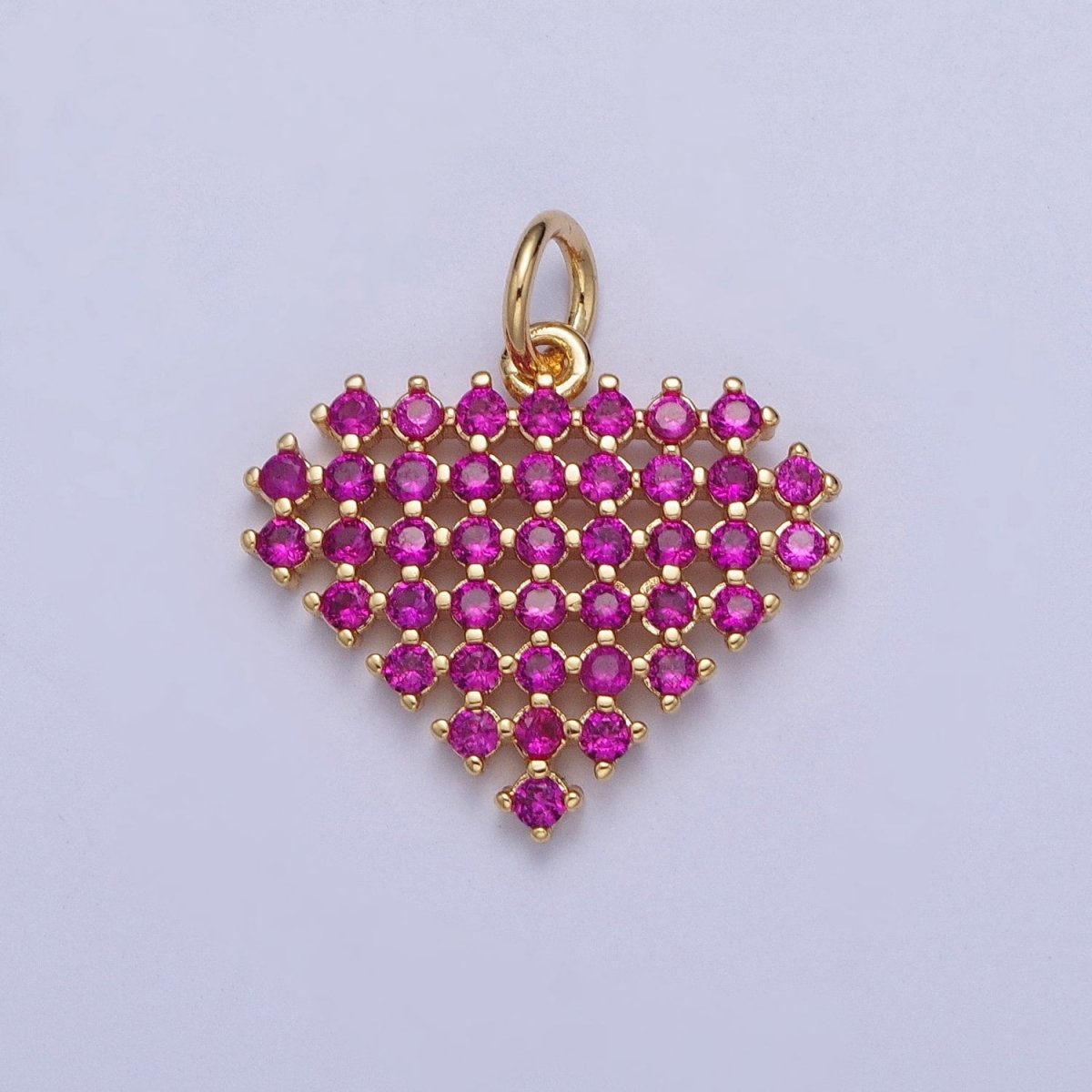 24K Gold Filled Micro Paved Clear, Purple, Fuchsia, Pink, Green, Blue Heart Diamond Charm | X-809 - X-814 - DLUXCA