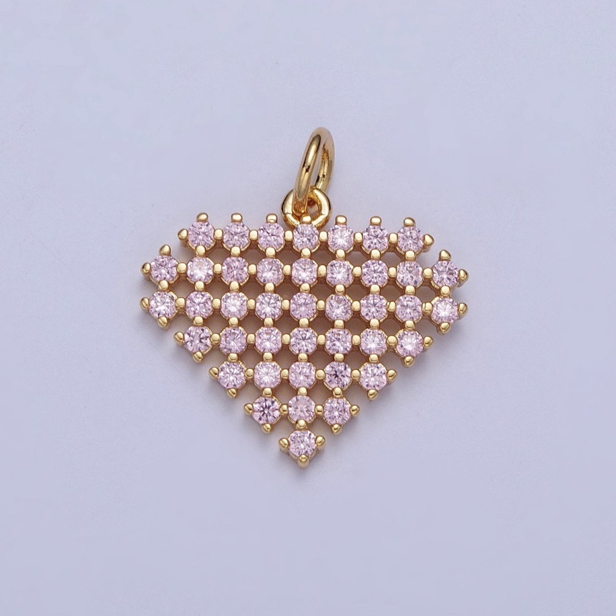 24K Gold Filled Micro Paved Clear, Purple, Fuchsia, Pink, Green, Blue Heart Diamond Charm | X-809 - X-814 - DLUXCA