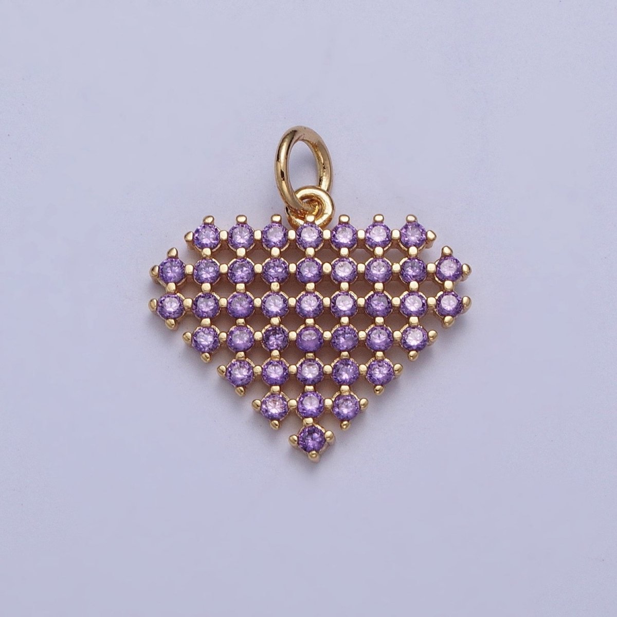 24K Gold Filled Micro Paved Clear, Purple, Fuchsia, Pink, Green, Blue Heart Diamond Charm | X-809 - X-814 - DLUXCA