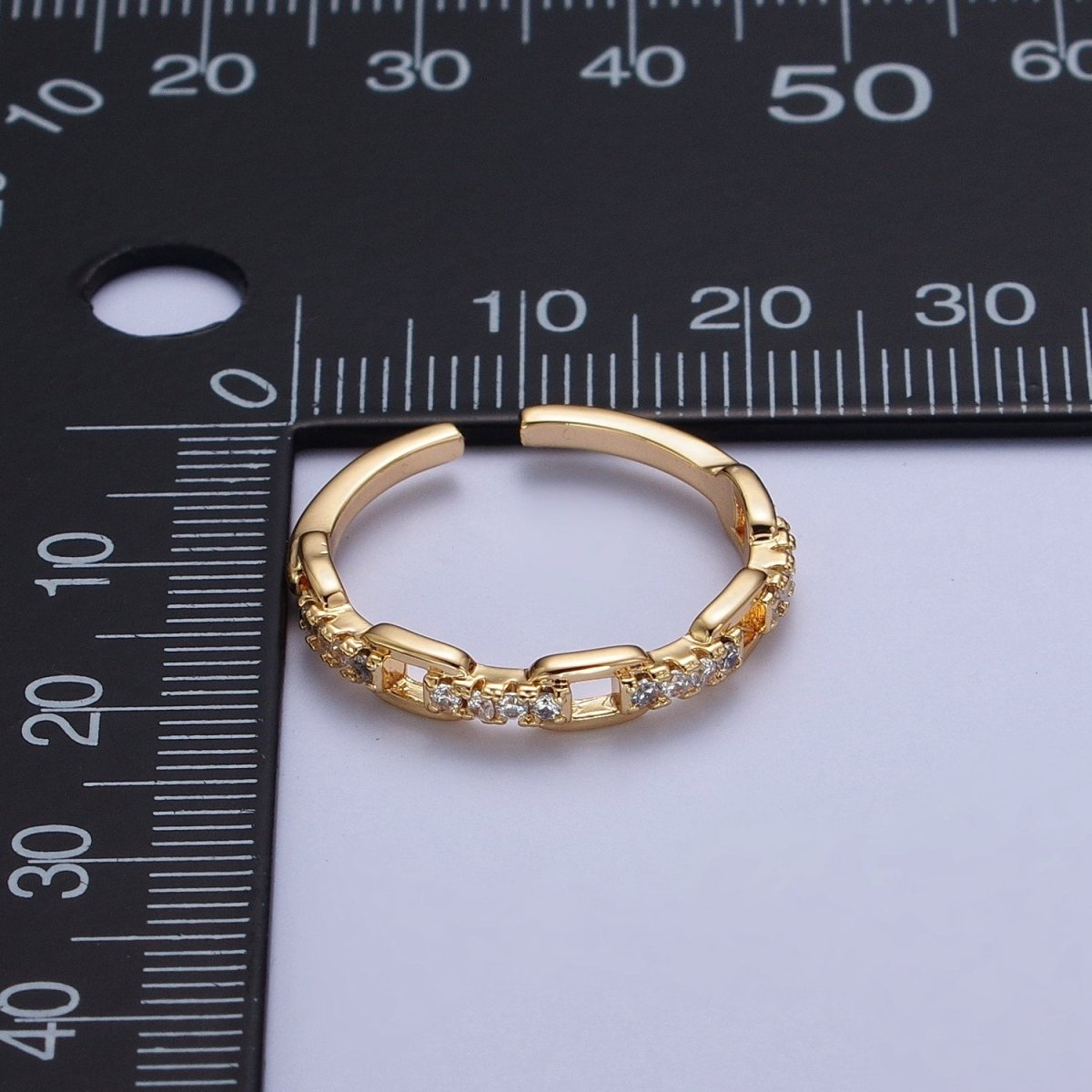 24K Gold Filled Micro Paved Cubic Zirconia Chain Link Adjustable Gold Ring | X-579 - DLUXCA