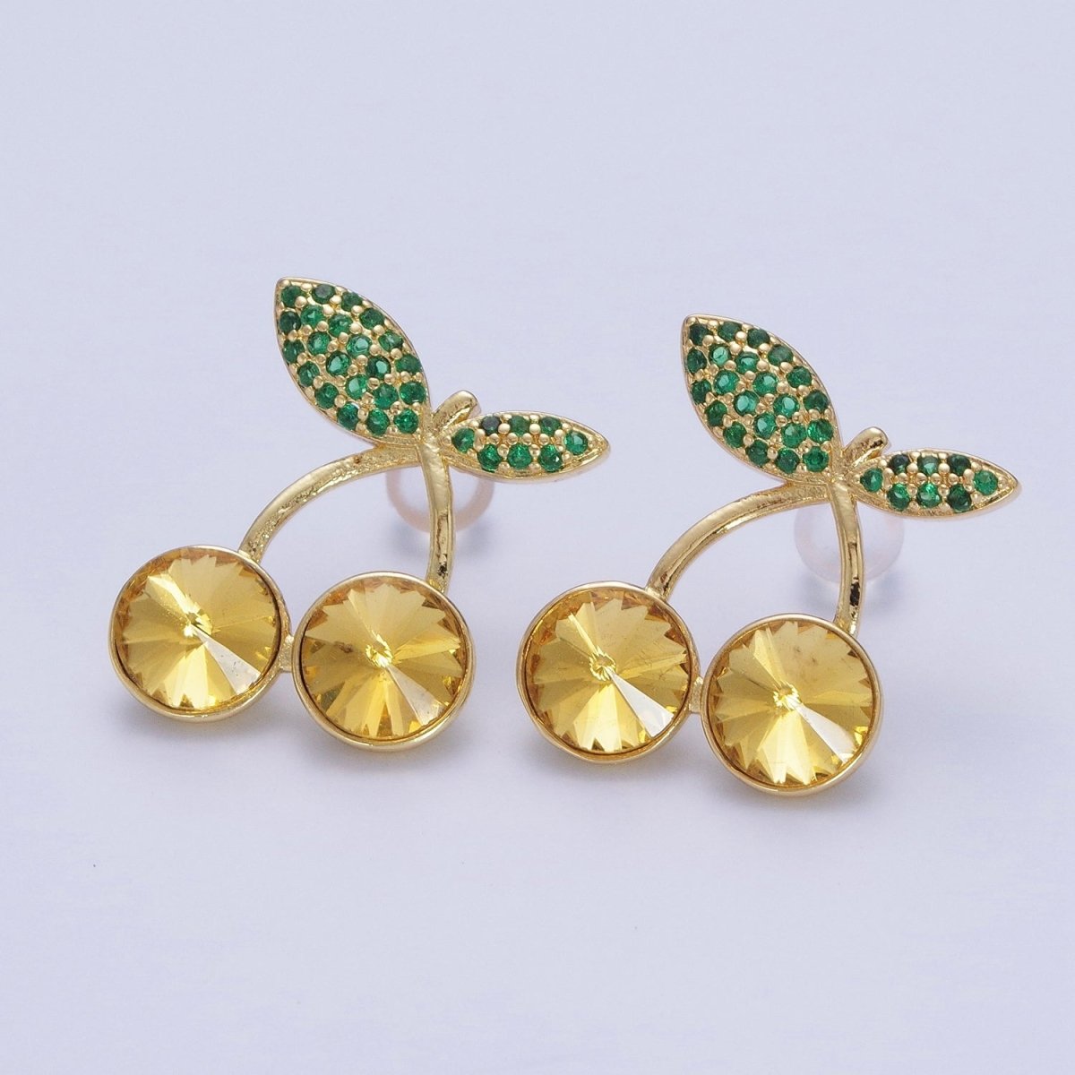24K Gold Filled Micro Paved Cubic Zirconia Cherry Fruit Stud Earrings P-411~P-417 - DLUXCA