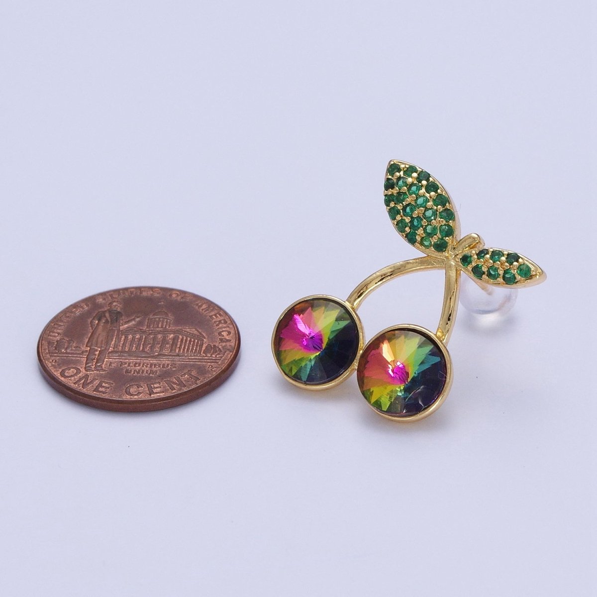 24K Gold Filled Micro Paved Cubic Zirconia Cherry Fruit Stud Earrings P-411~P-417 - DLUXCA