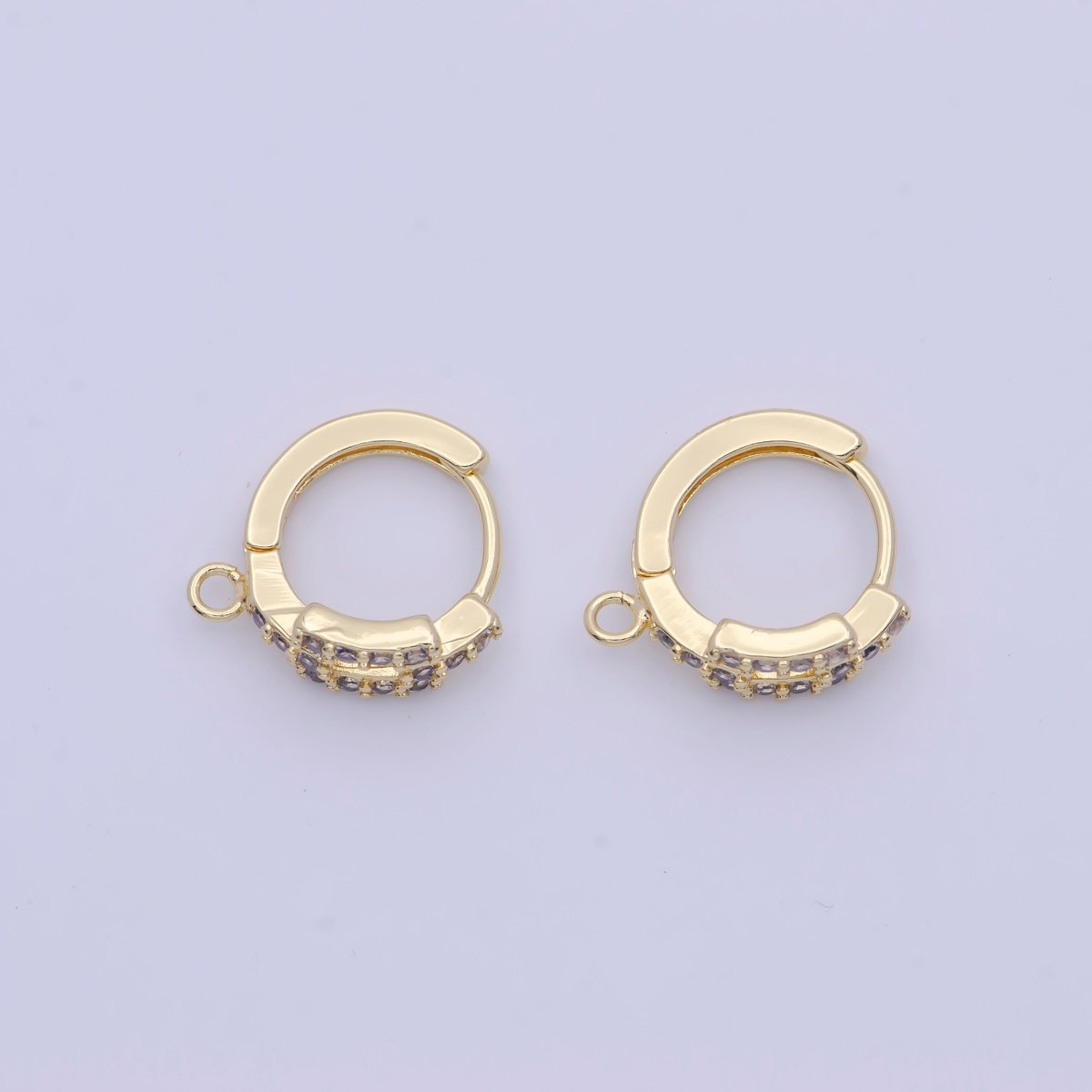 24K Gold Filled Micro Paved Cubic Zirconia Rectangle Huggie Hoop Earrings Findings L-908 - DLUXCA