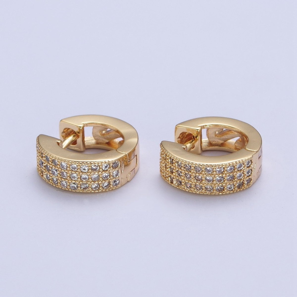 24K Gold Filled Micro Paved Cubic Zirconia Wide Huggie Hoop Earrings | T-106 - DLUXCA