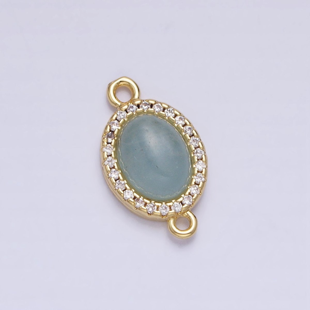 24K Gold Filled Micro Paved CZ Blue Agate, Amazonite, Rose Quartz, Labradorite Oval Gemstone Connector | AA824 AA825 AA925 AA1002 - DLUXCA