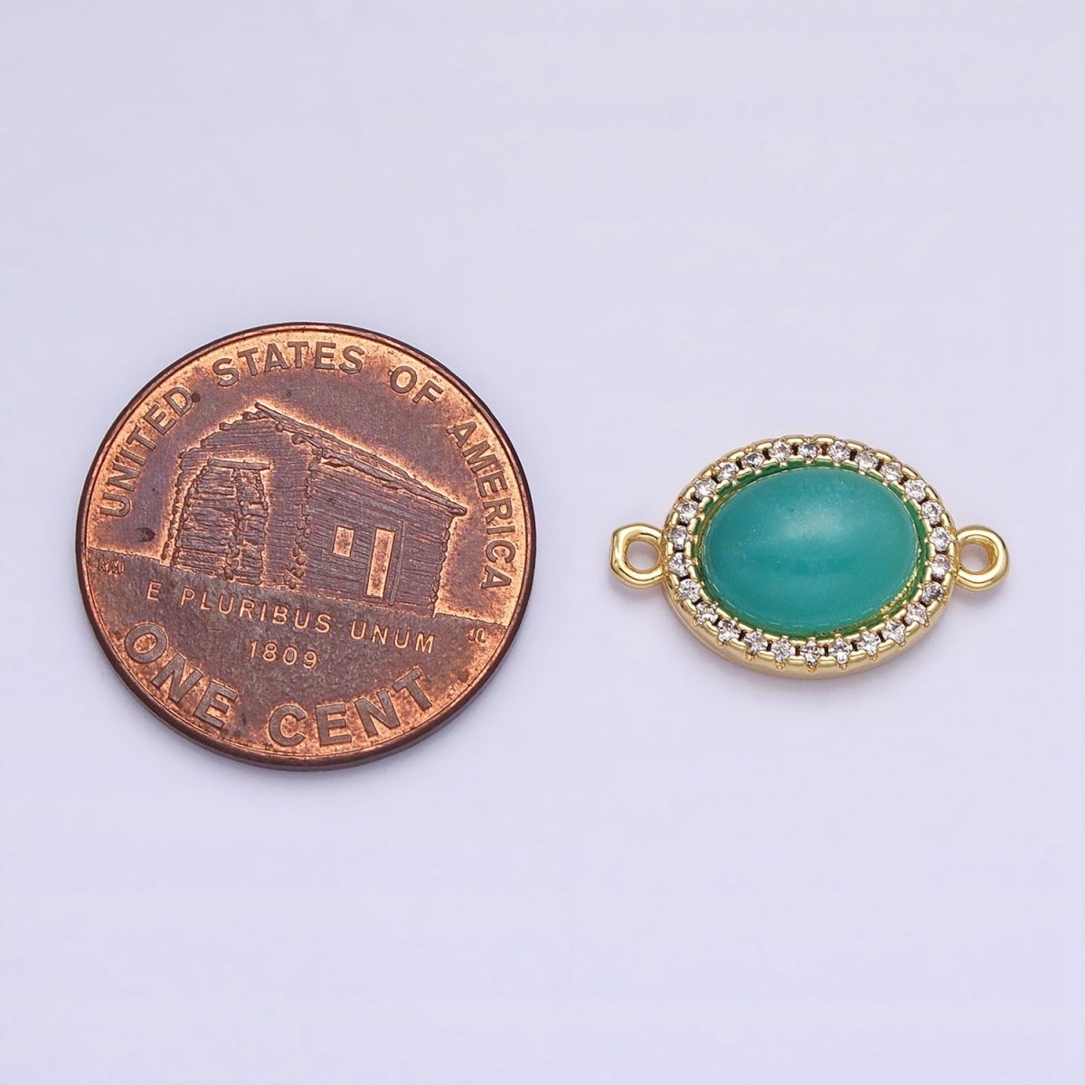 24K Gold Filled Micro Paved CZ Blue Agate, Amazonite, Rose Quartz, Labradorite Oval Gemstone Connector | AA824 AA825 AA925 AA1002 - DLUXCA