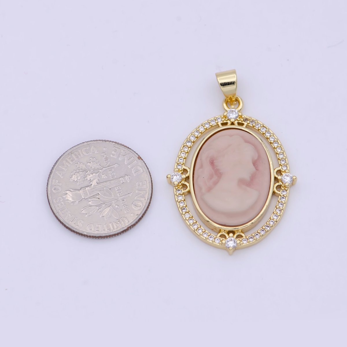24K Gold Filled Micro Paved CZ Blue Pink Green Agate Women's Portrait Italian Cameo Victorian Vintage Pendant N-616 N-617 N-618 - DLUXCA