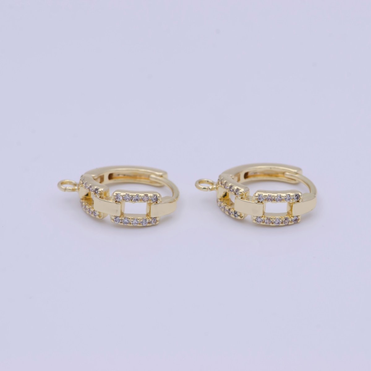 24K Gold Filled Micro Paved CZ Cable Link Open Loop Huggie Earrings Supply L-907 - DLUXCA