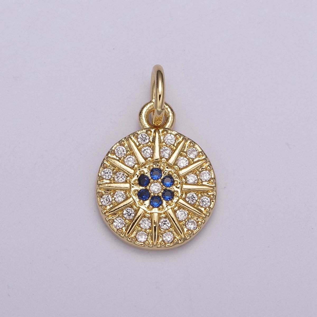 24K Gold Filled Micro Paved CZ Celestial Sun Round Coin Charm N-234 - DLUXCA