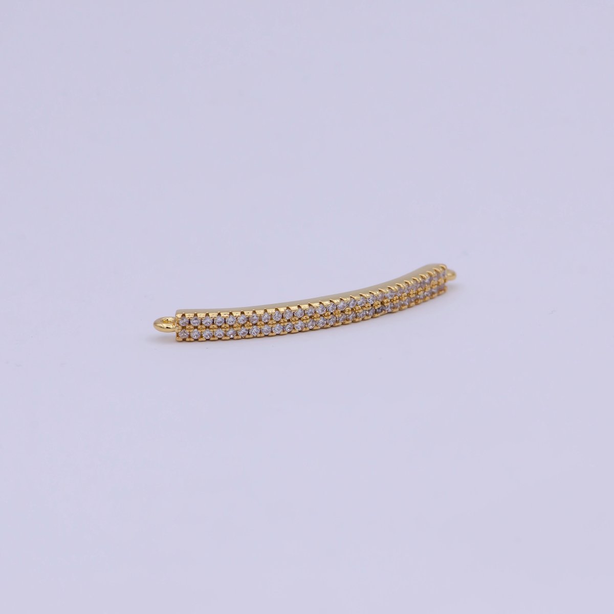 24K Gold Filled Micro Paved CZ Curved Bar Connector in Gold & Silver | F-674 F-675 - DLUXCA