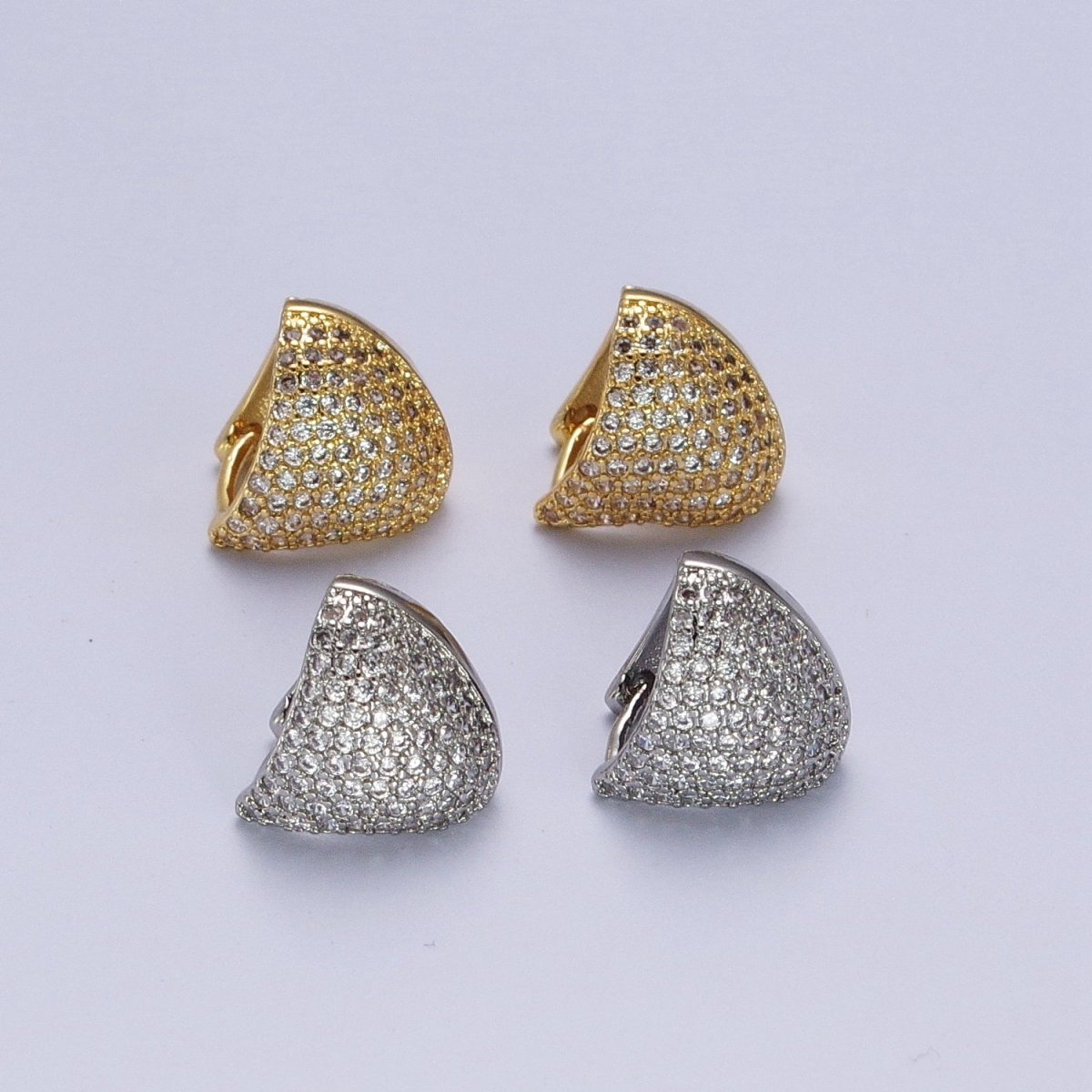 24K Gold Filled Micro Paved CZ Dome Triangle Huggie Earrings in Gold & Silver | Y-279 Y-280 - DLUXCA