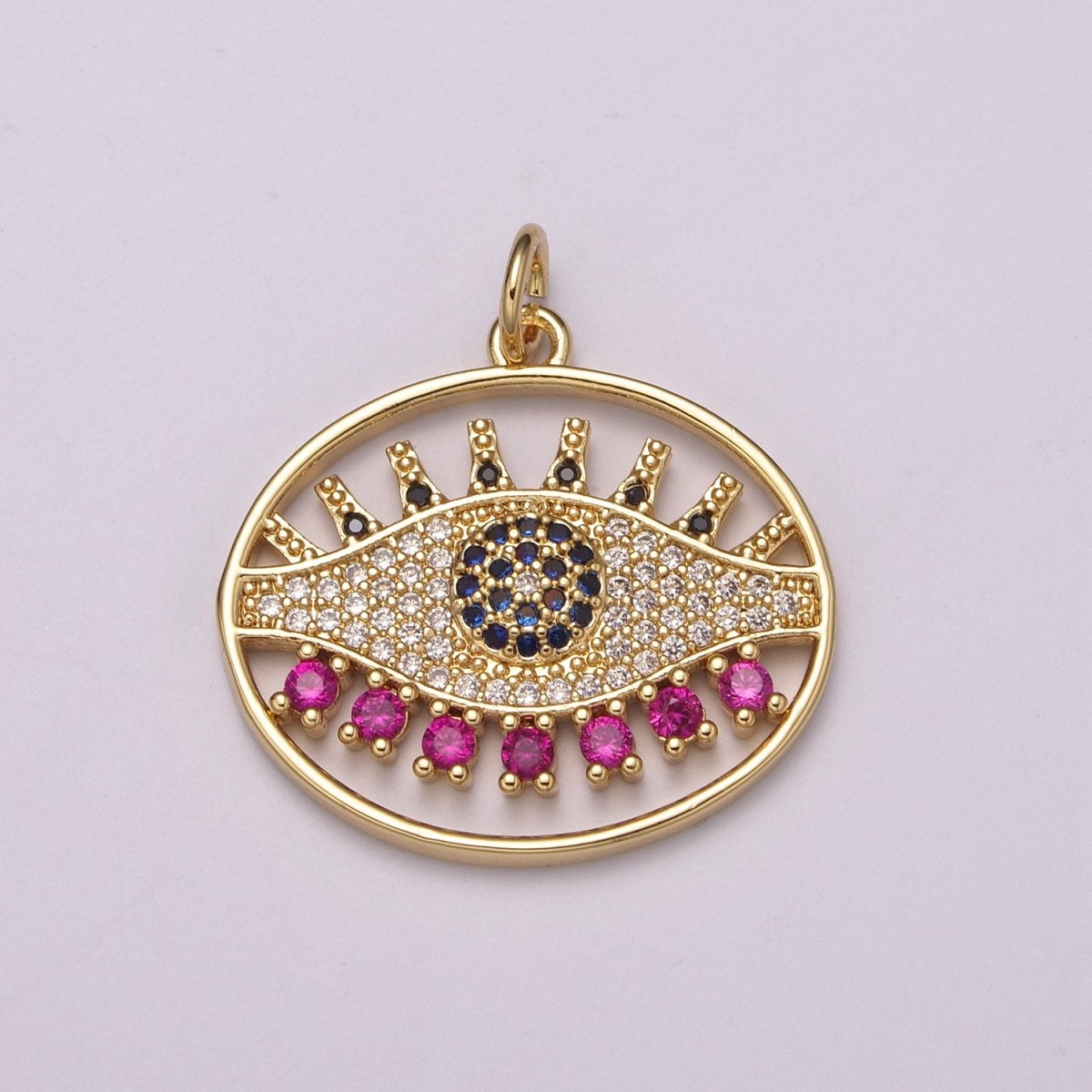 24K Gold Filled Micro Paved CZ Evil Eye Amulet Protection Charm | M-922 - DLUXCA