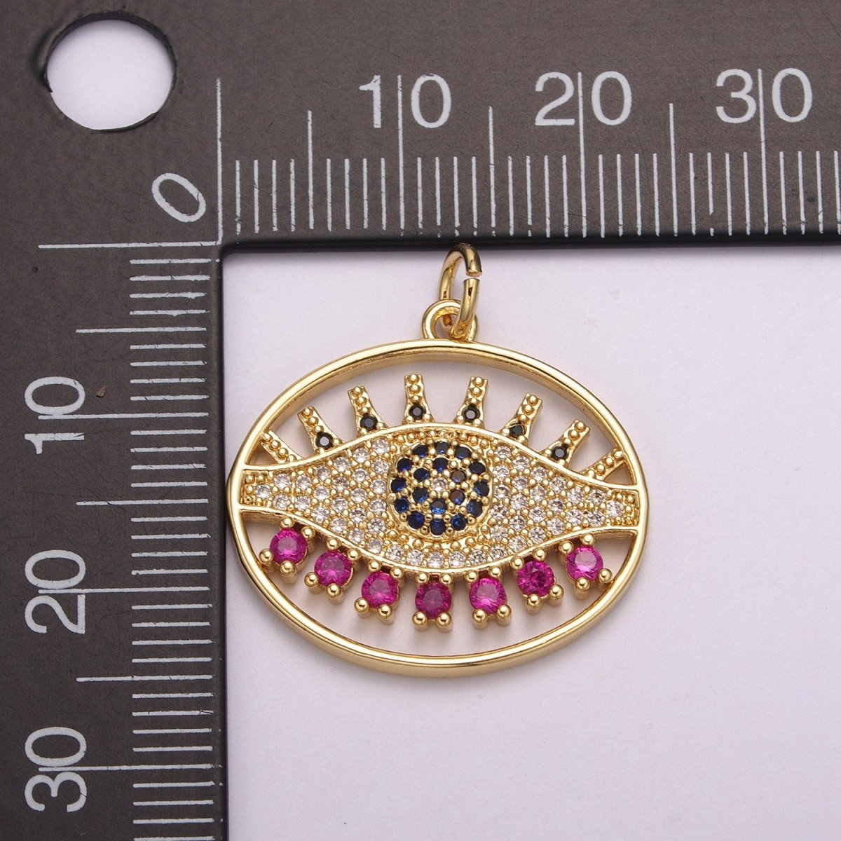 24K Gold Filled Micro Paved CZ Evil Eye Amulet Protection Charm | M-922 - DLUXCA