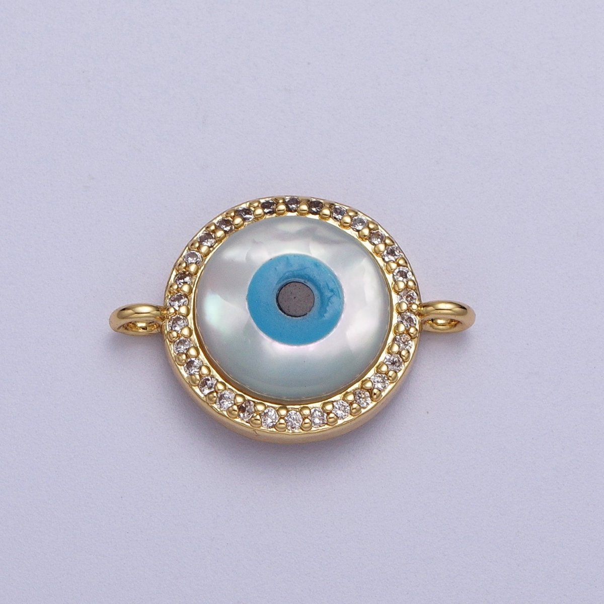 24K Gold Filled Micro Paved CZ Evil Eye Protection Round Amulet Connector | Y-660 - DLUXCA