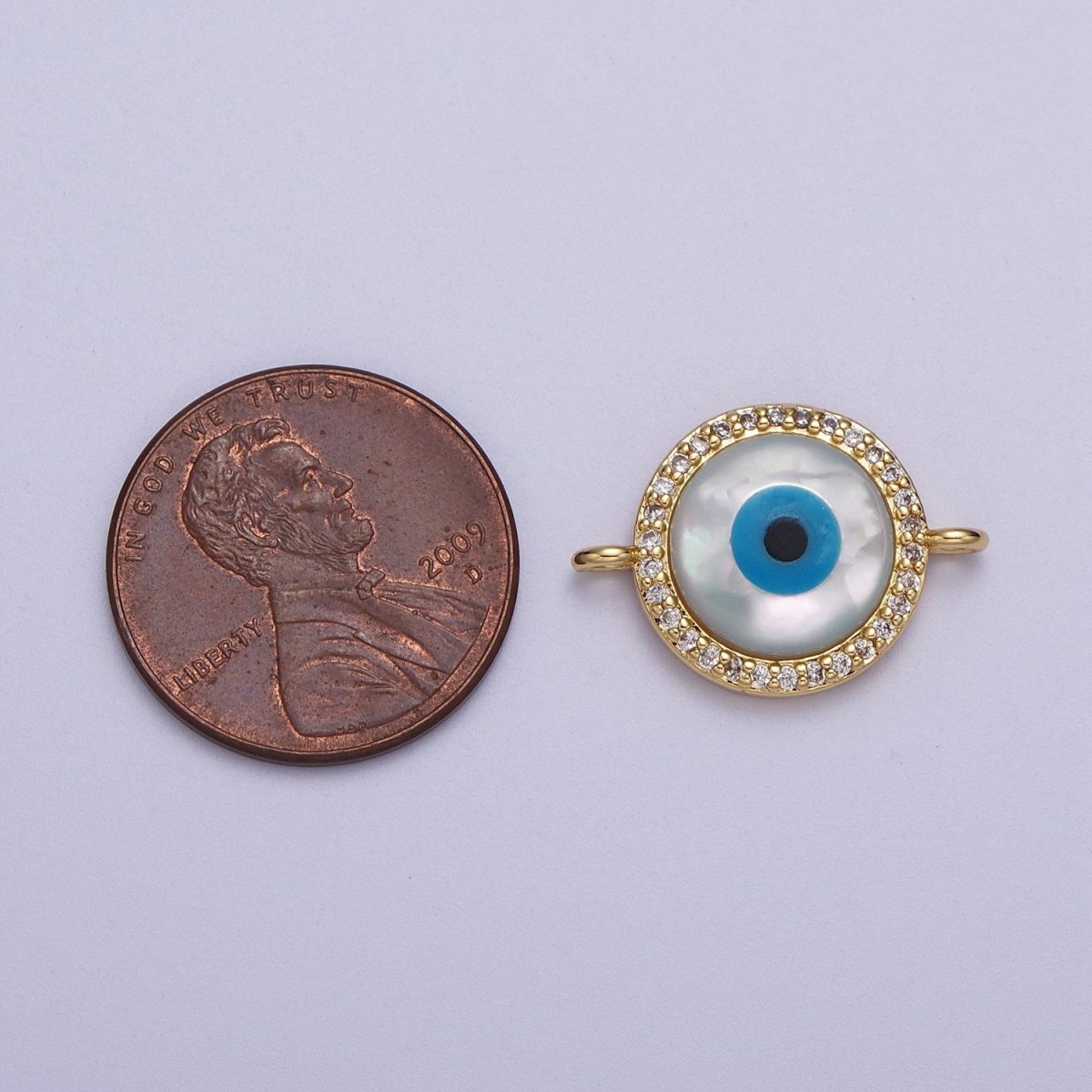 24K Gold Filled Micro Paved CZ Evil Eye Protection Round Amulet Connector | Y-660 - DLUXCA