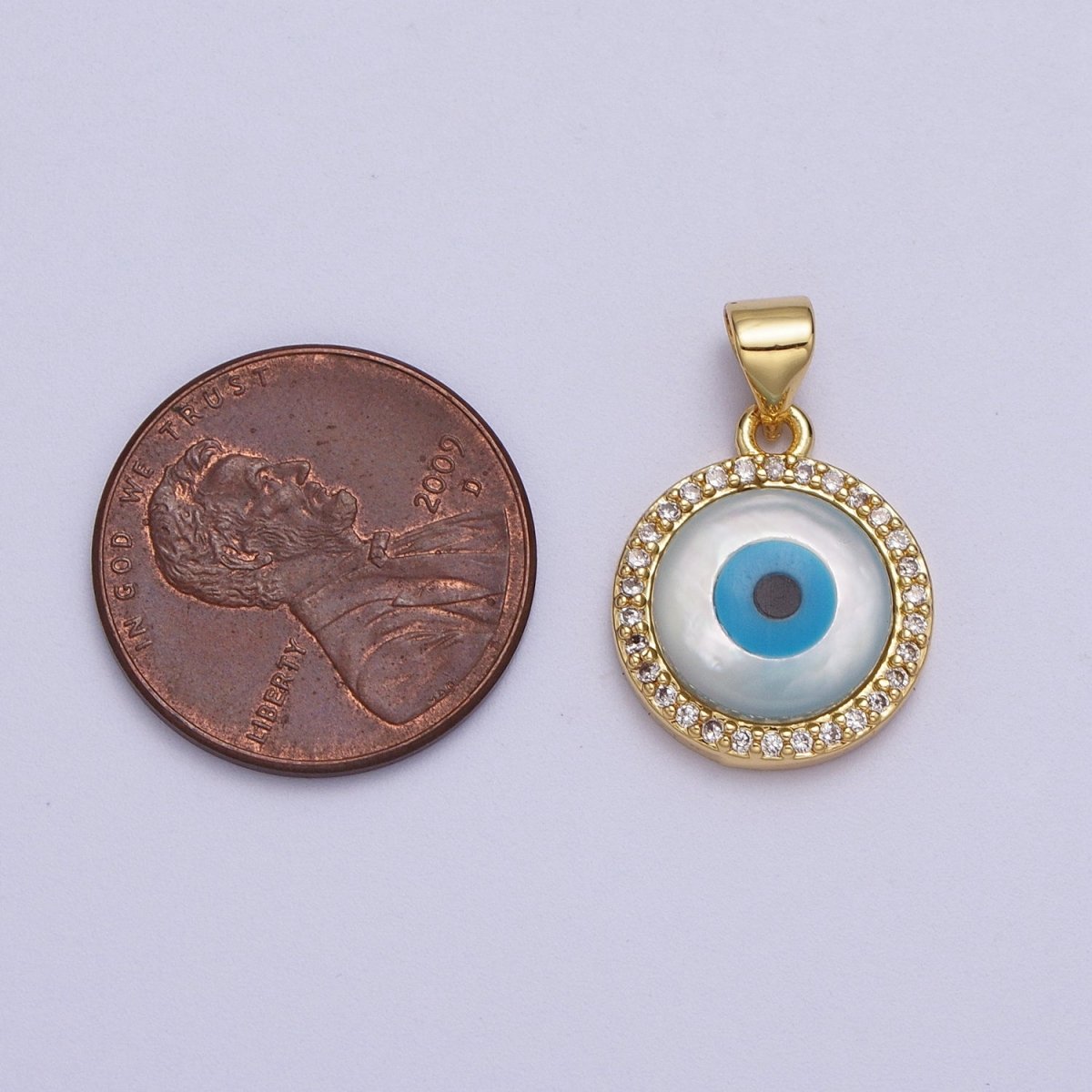 24K Gold Filled Micro Paved CZ Evil Eye Protection Round Amulet Pendant H-288 - DLUXCA