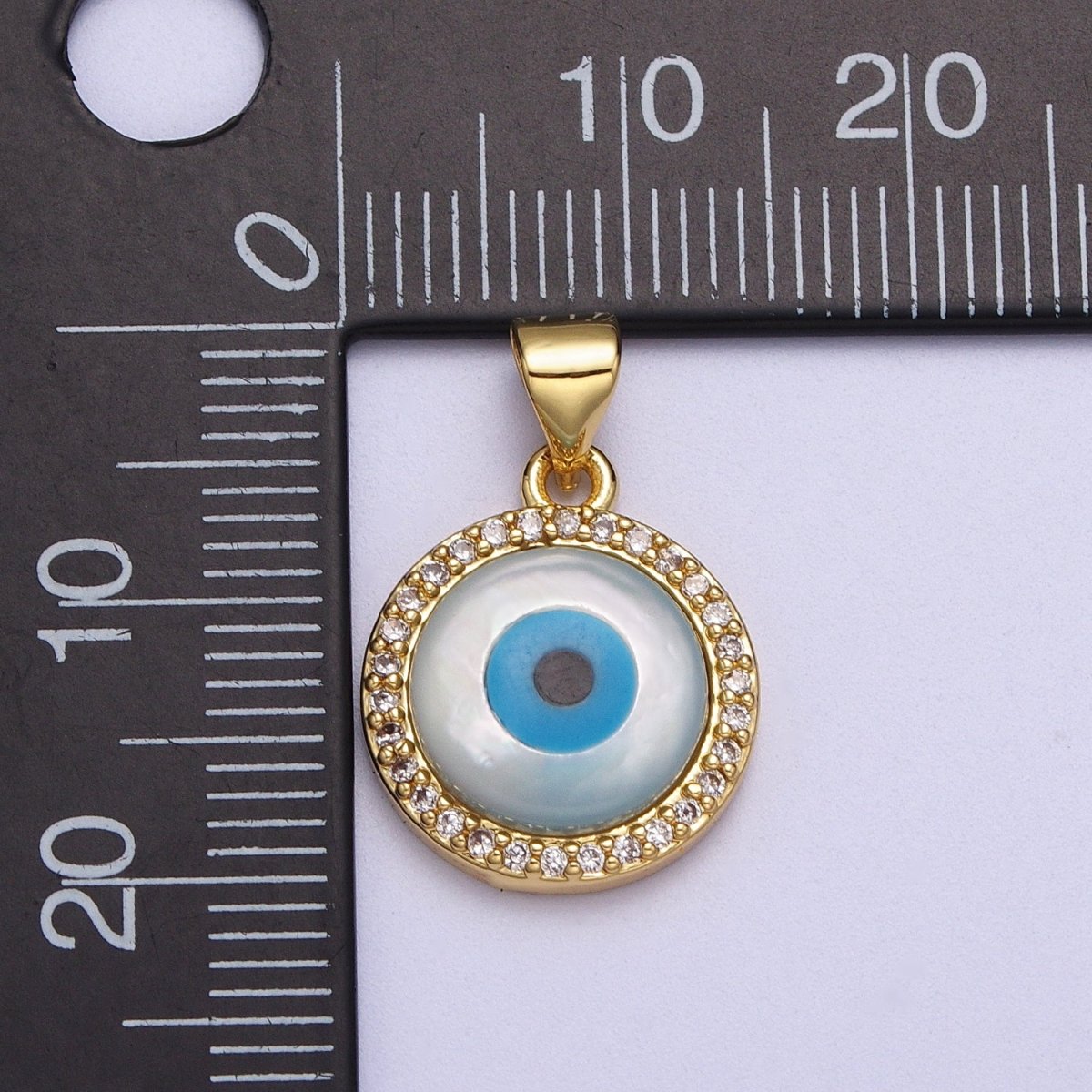 24K Gold Filled Micro Paved CZ Evil Eye Protection Round Amulet Pendant H-288 - DLUXCA