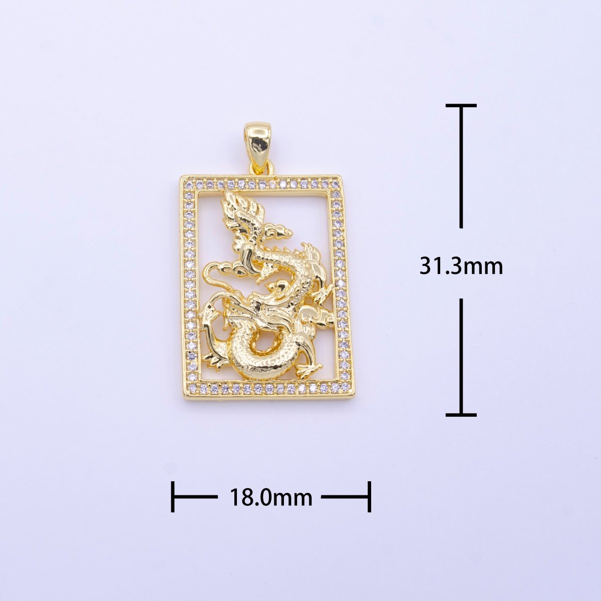 24K Gold Filled Micro Paved CZ Frame Gold Chinese Dragon Pendant | AA511 - DLUXCA