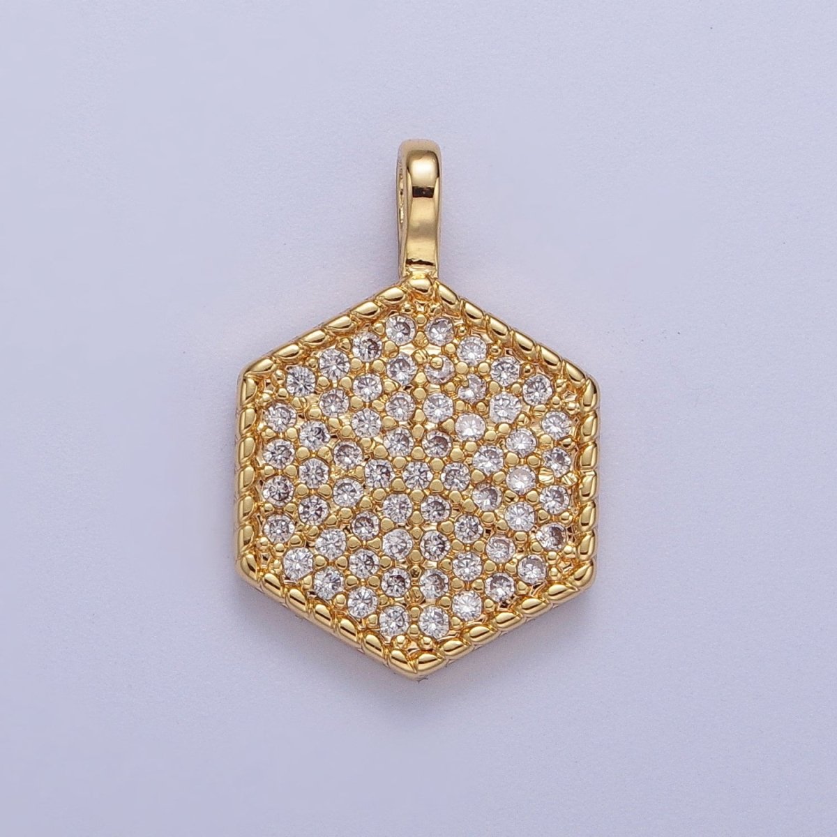 24K Gold Filled Micro Paved CZ Geometric Hexagonal Pendant For Jewelry Making H-466 - DLUXCA