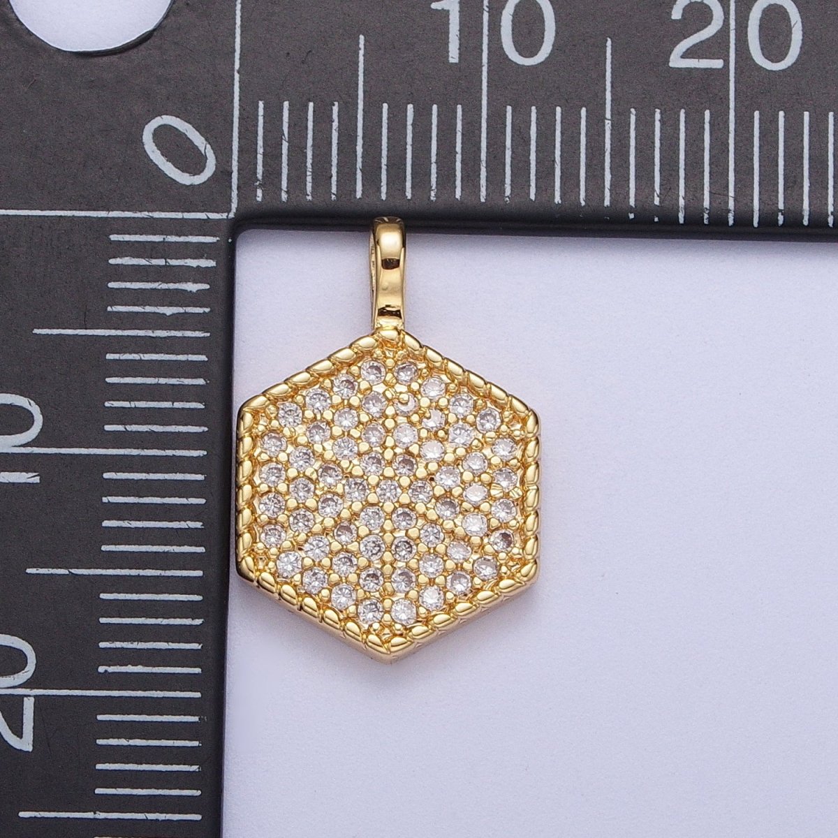 24K Gold Filled Micro Paved CZ Geometric Hexagonal Pendant For Jewelry Making H-466 - DLUXCA