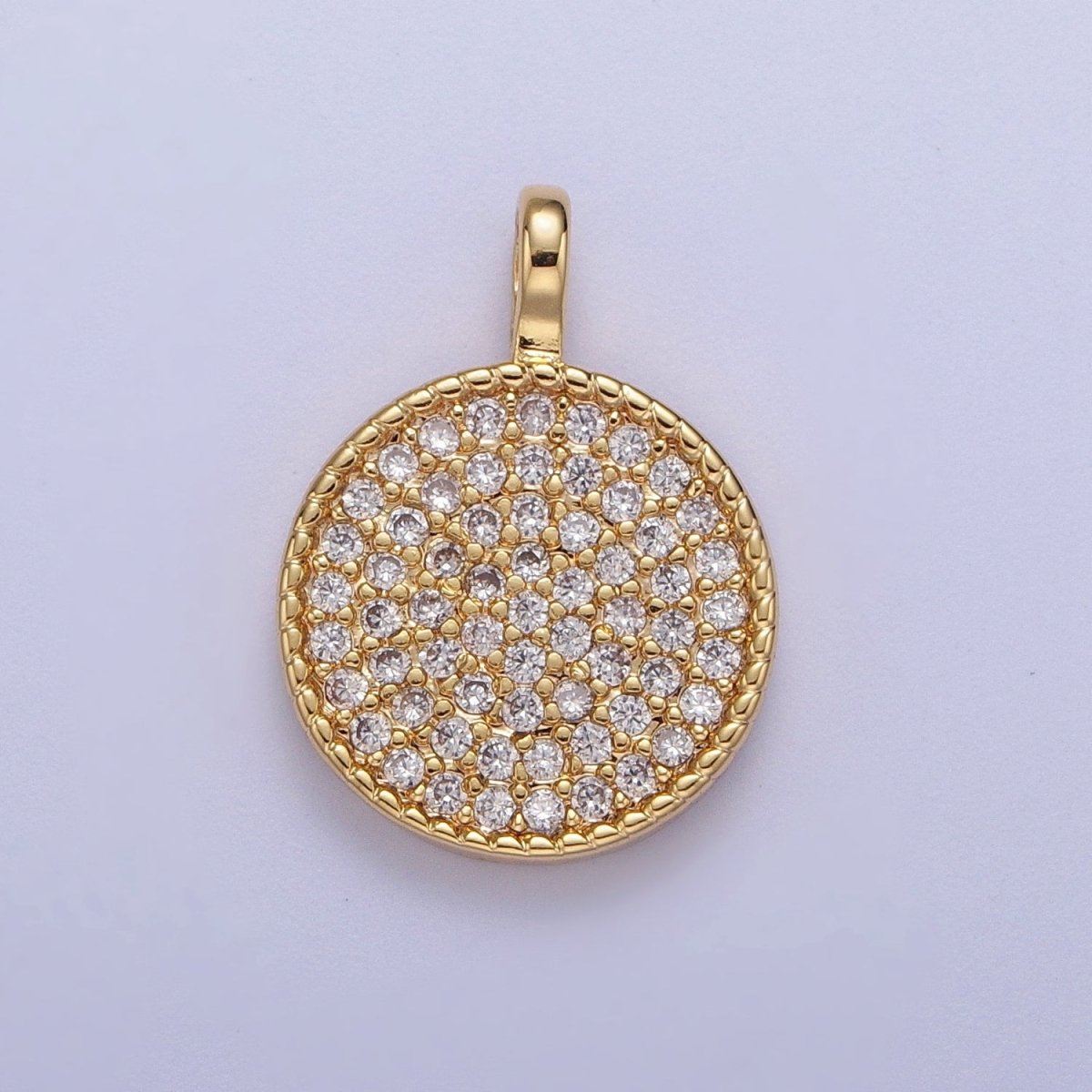 24K Gold Filled Micro Paved CZ Geometric Round Circle Pendant Jewelry Making H-501 - DLUXCA