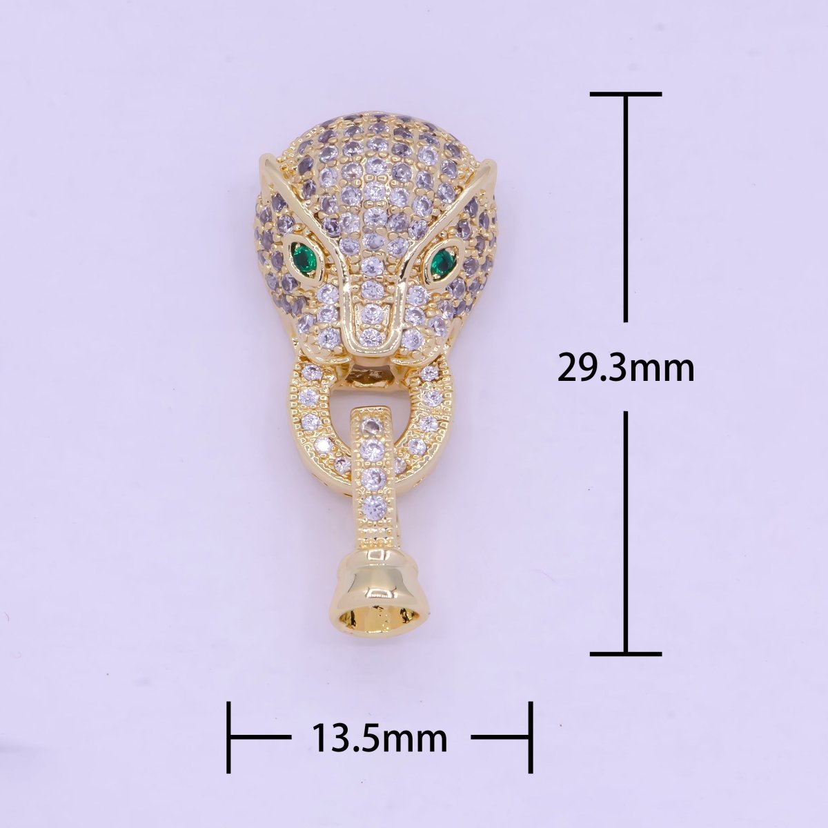 24K Gold Filled Micro Paved CZ Green Eyed Leopard Panther Interlock Buckle Closure Clasps L-848 - DLUXCA