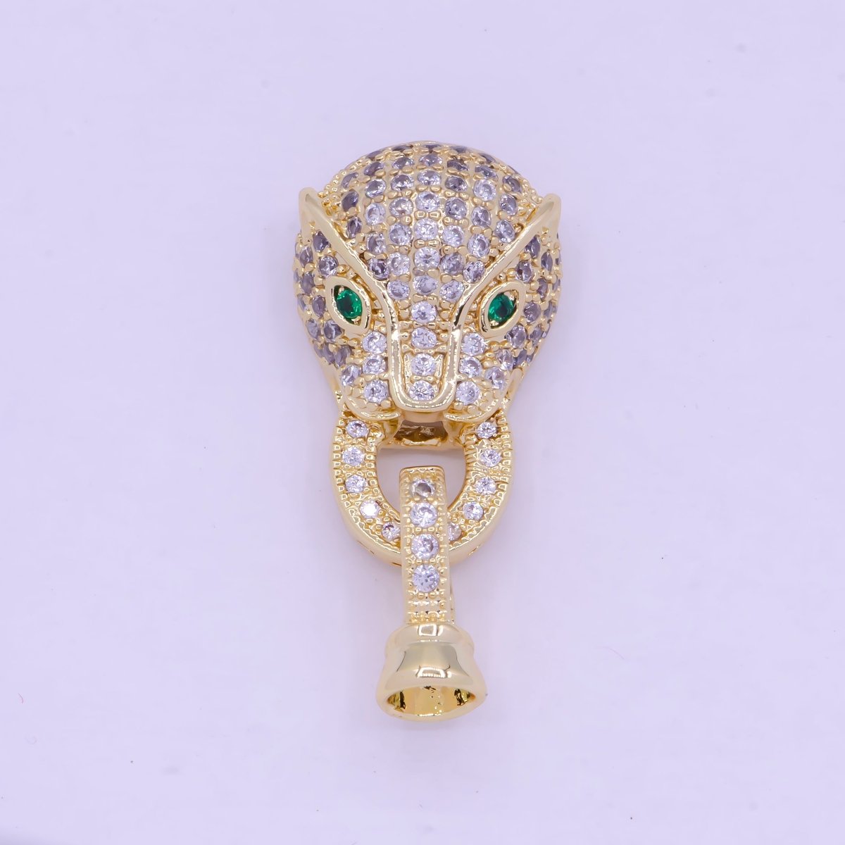 24K Gold Filled Micro Paved CZ Green Eyed Leopard Panther Interlock Buckle Closure Clasps L-848 - DLUXCA