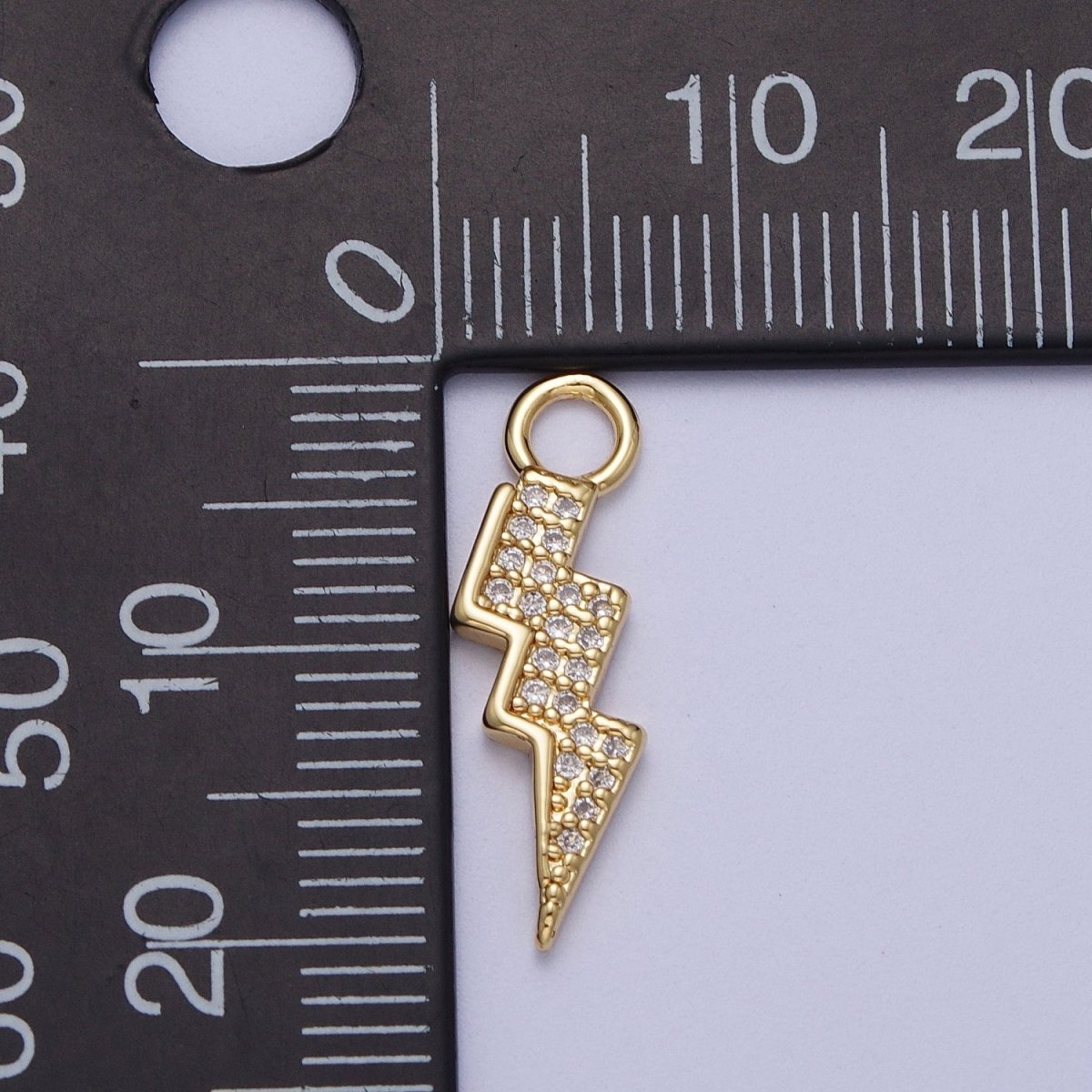 24K Gold Filled Micro Paved CZ Lightning Bolt Charm For Weather Thunder Jewelry | A-299 - DLUXCA