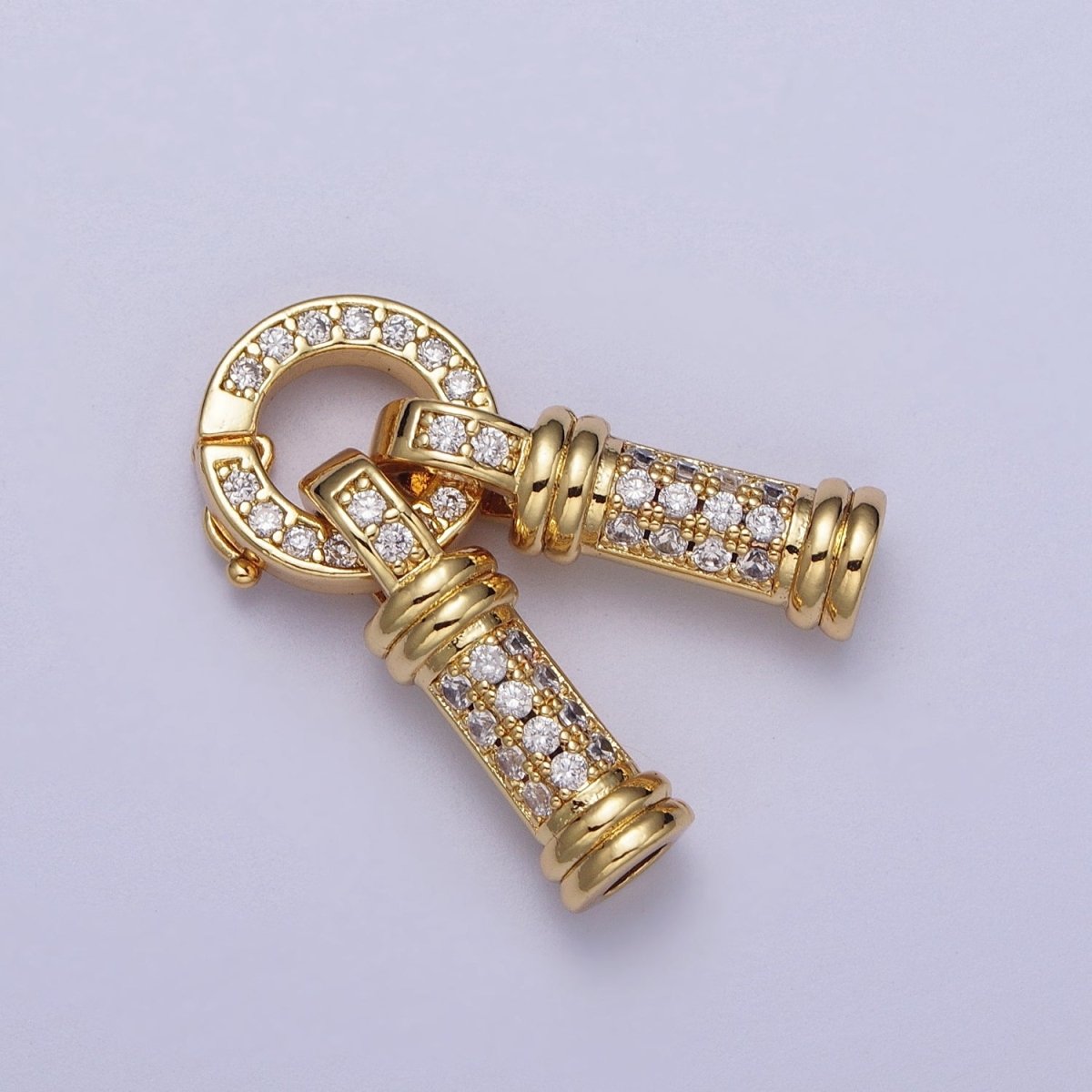 24K Gold Filled Micro Paved CZ Minimalist Double Loop Leather Jewelry Spring Gate Closure | K-165 - DLUXCA