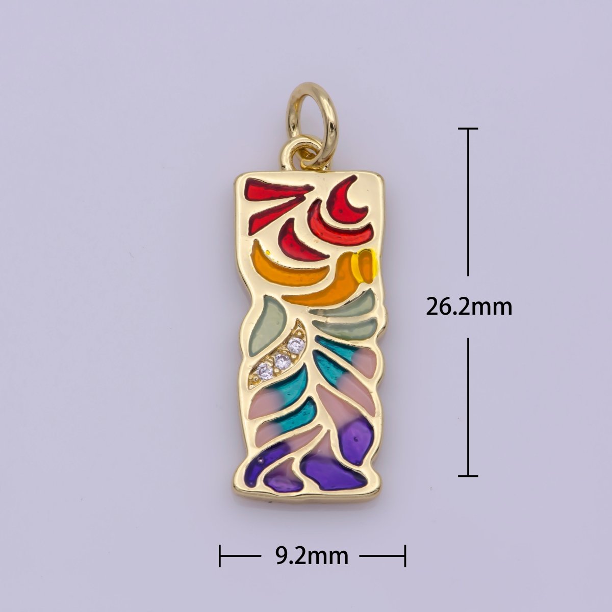 24K Gold Filled Micro Paved CZ Multicolor Rainbow Enamel Leaf Rectangular Charm N-181 - DLUXCA
