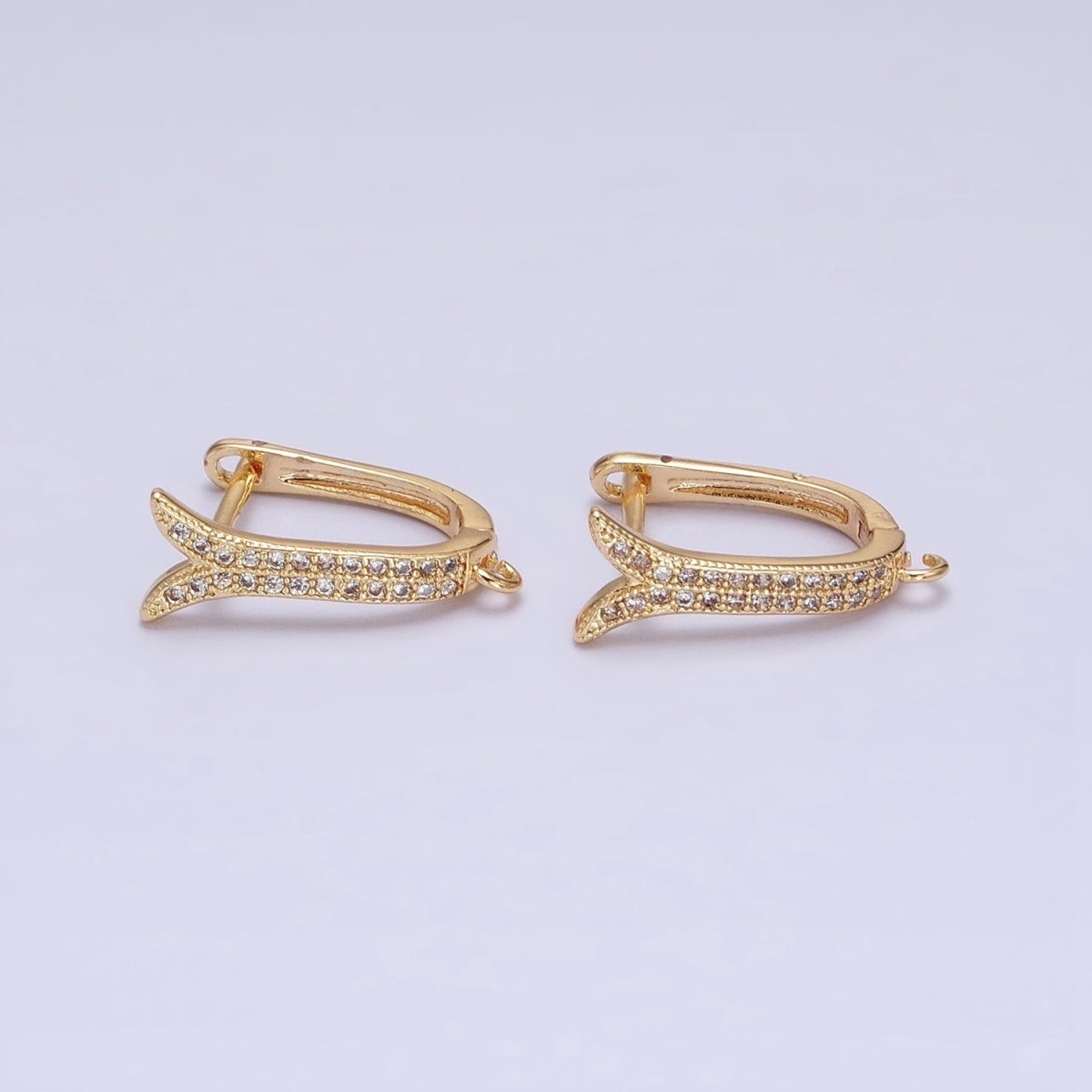24K Gold Filled Micro Paved CZ Ocean Whale Tail Open Loop English Lock Earrings in Gold & Silver | Z-233 Z-234 - DLUXCA
