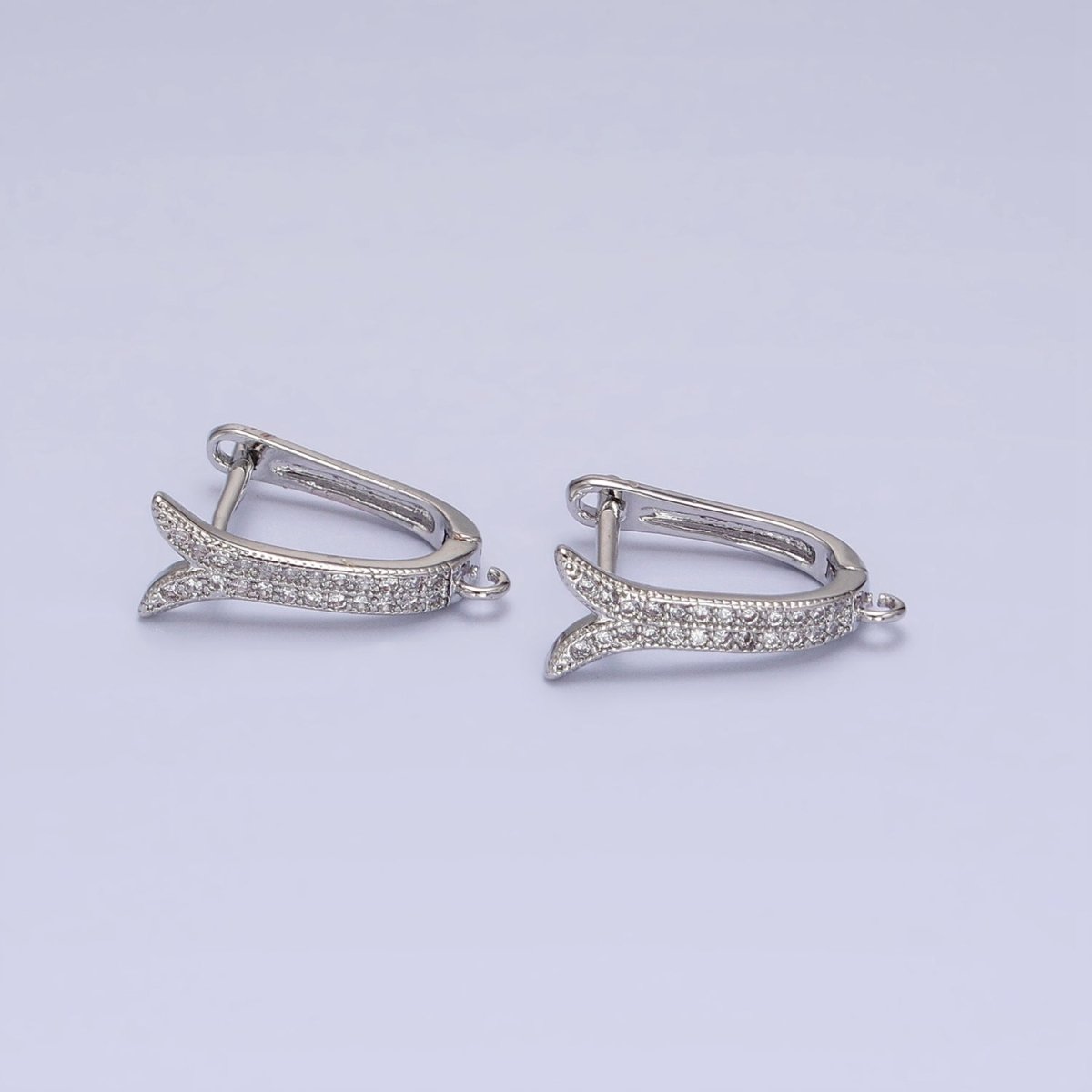 24K Gold Filled Micro Paved CZ Ocean Whale Tail Open Loop English Lock Earrings in Gold & Silver | Z-233 Z-234 - DLUXCA