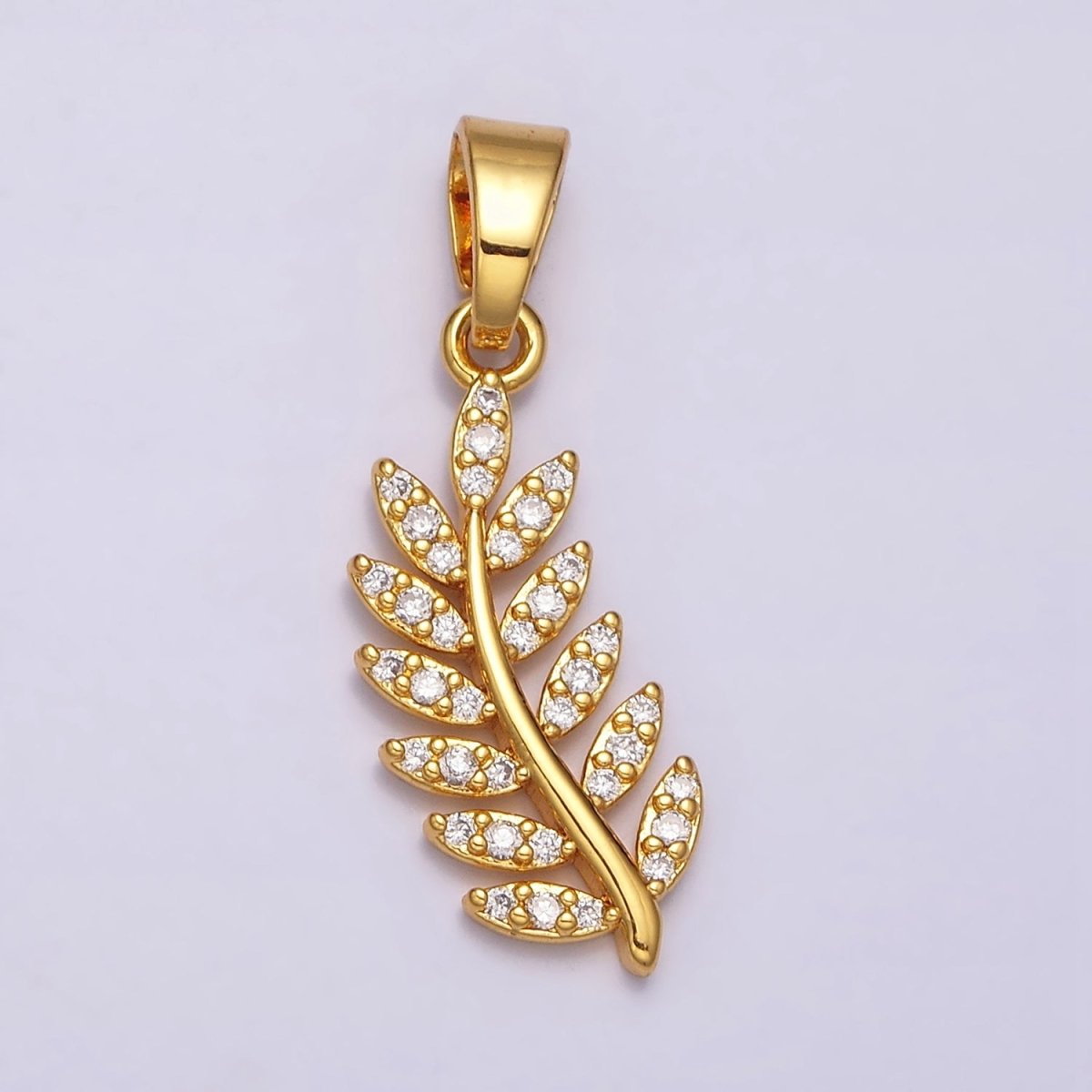 24K Gold Filled Micro Paved CZ Olive Leaf Plant Nature Pendant in Gold & Silver | AA473 AA474 - DLUXCA