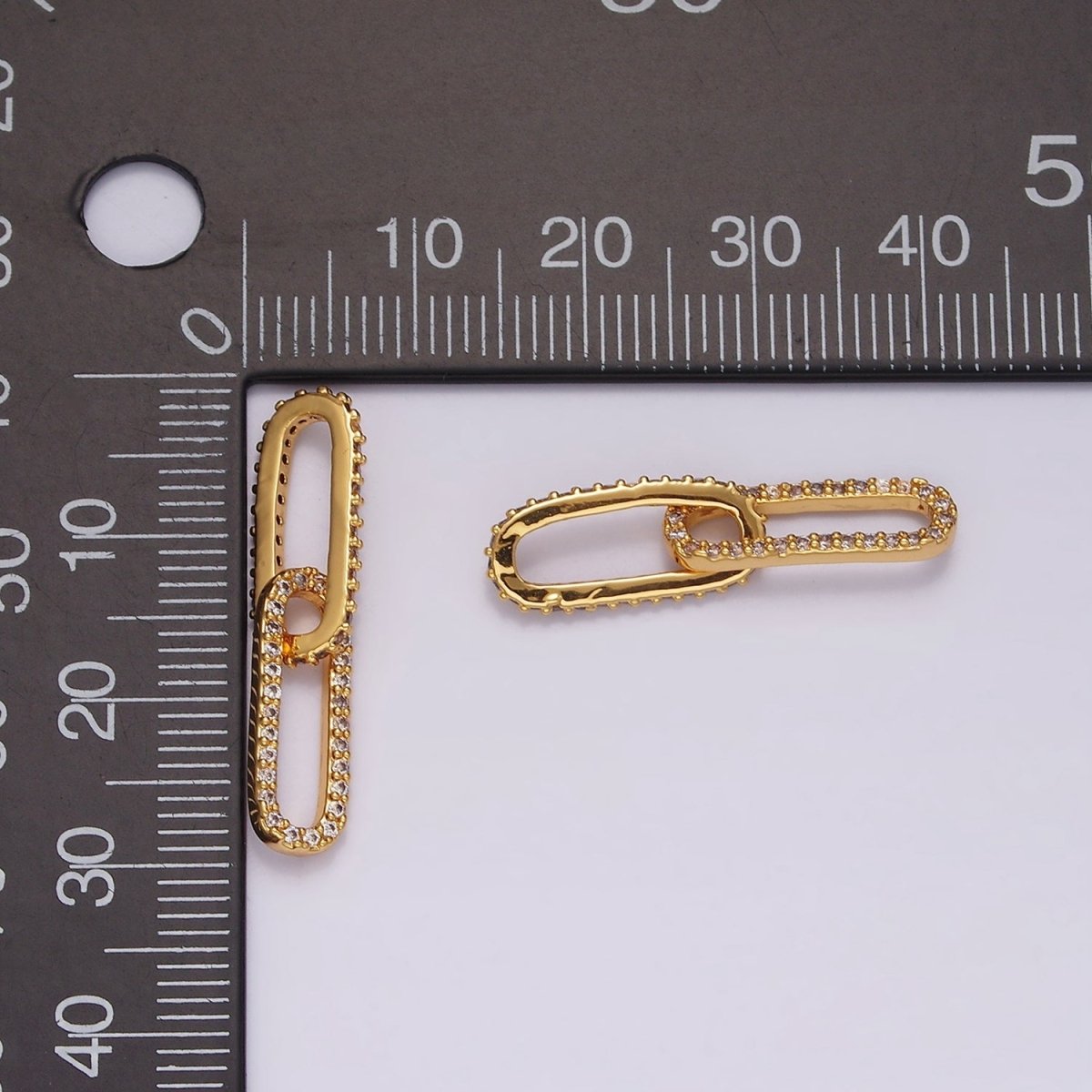24K Gold Filled Micro Paved CZ Paperclip Chain Link Charm Findings Supply | Z636 - DLUXCA
