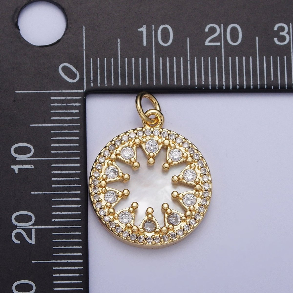 24K Gold Filled Micro Paved CZ Shell Round Medallion Charm For Jewelry Making | X-706 - DLUXCA