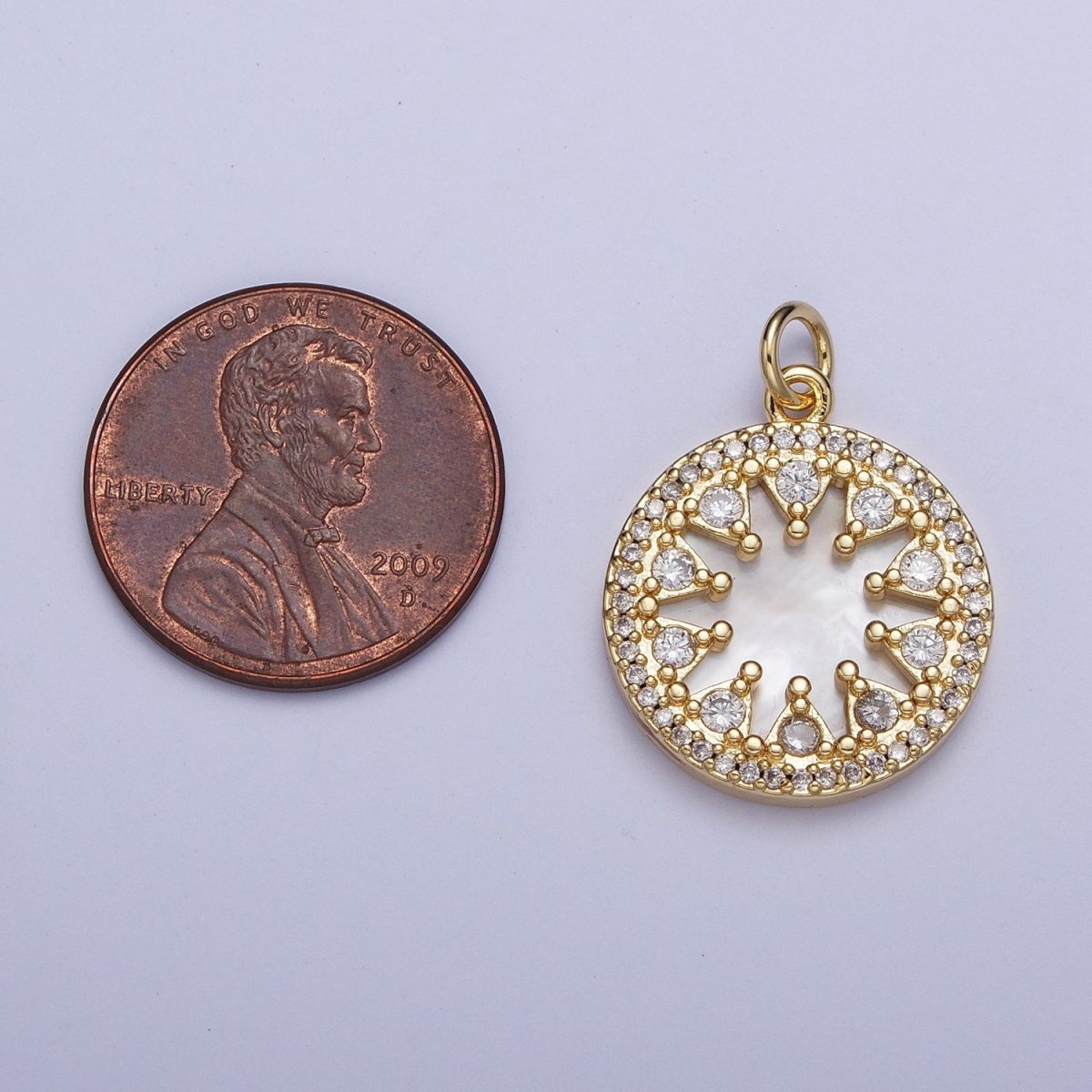 24K Gold Filled Micro Paved CZ Shell Round Medallion Charm For Jewelry Making | X-706 - DLUXCA