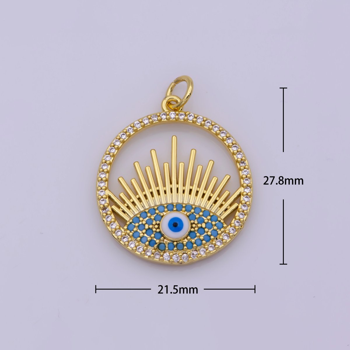 24K Gold Filled Micro Paved CZ Turquoise Evil Eye Open Coin Charm N-193 - DLUXCA