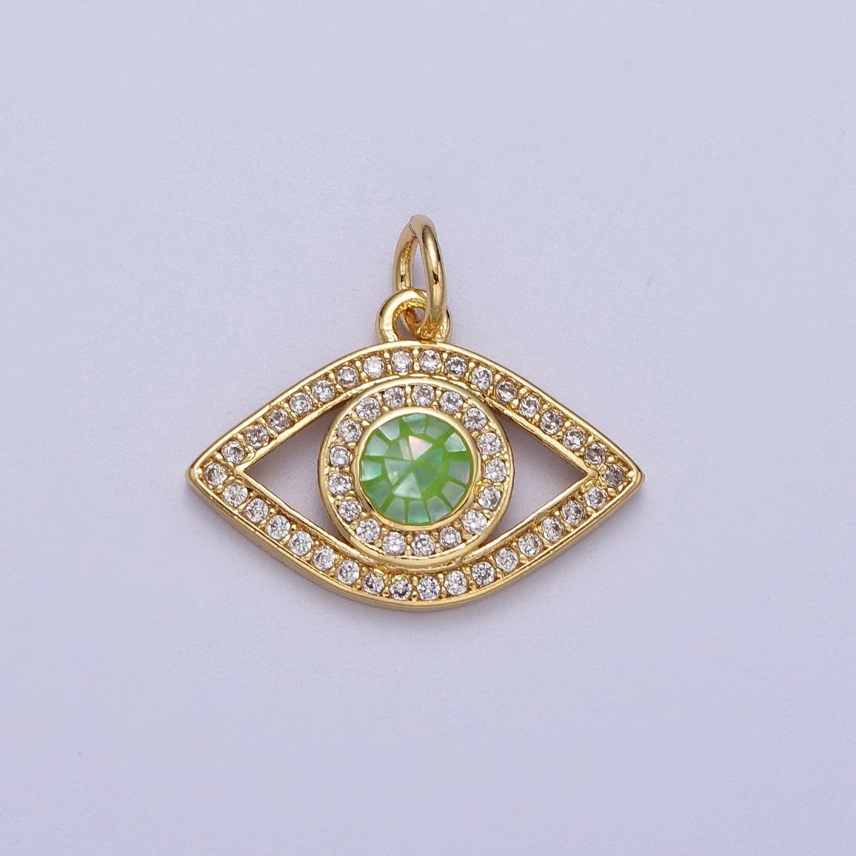 24K Gold Filled Micro Paved Evil Eye Green, Pink, Black, Blue Shell Opal Charm | C-316 C-317 C-319 C-320 C-326 - DLUXCA