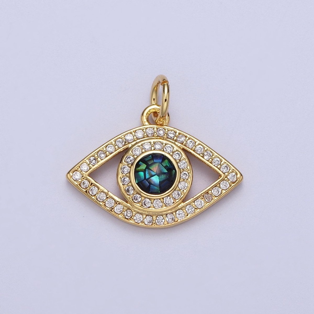 24K Gold Filled Micro Paved Evil Eye Green, Pink, Black, Blue Shell Opal Charm | C-316 C-317 C-319 C-320 C-326 - DLUXCA