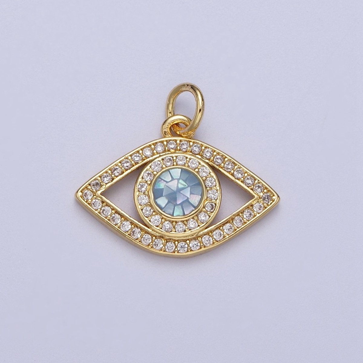 24K Gold Filled Micro Paved Evil Eye Green, Pink, Black, Blue Shell Opal Charm | C-316 C-317 C-319 C-320 C-326 - DLUXCA