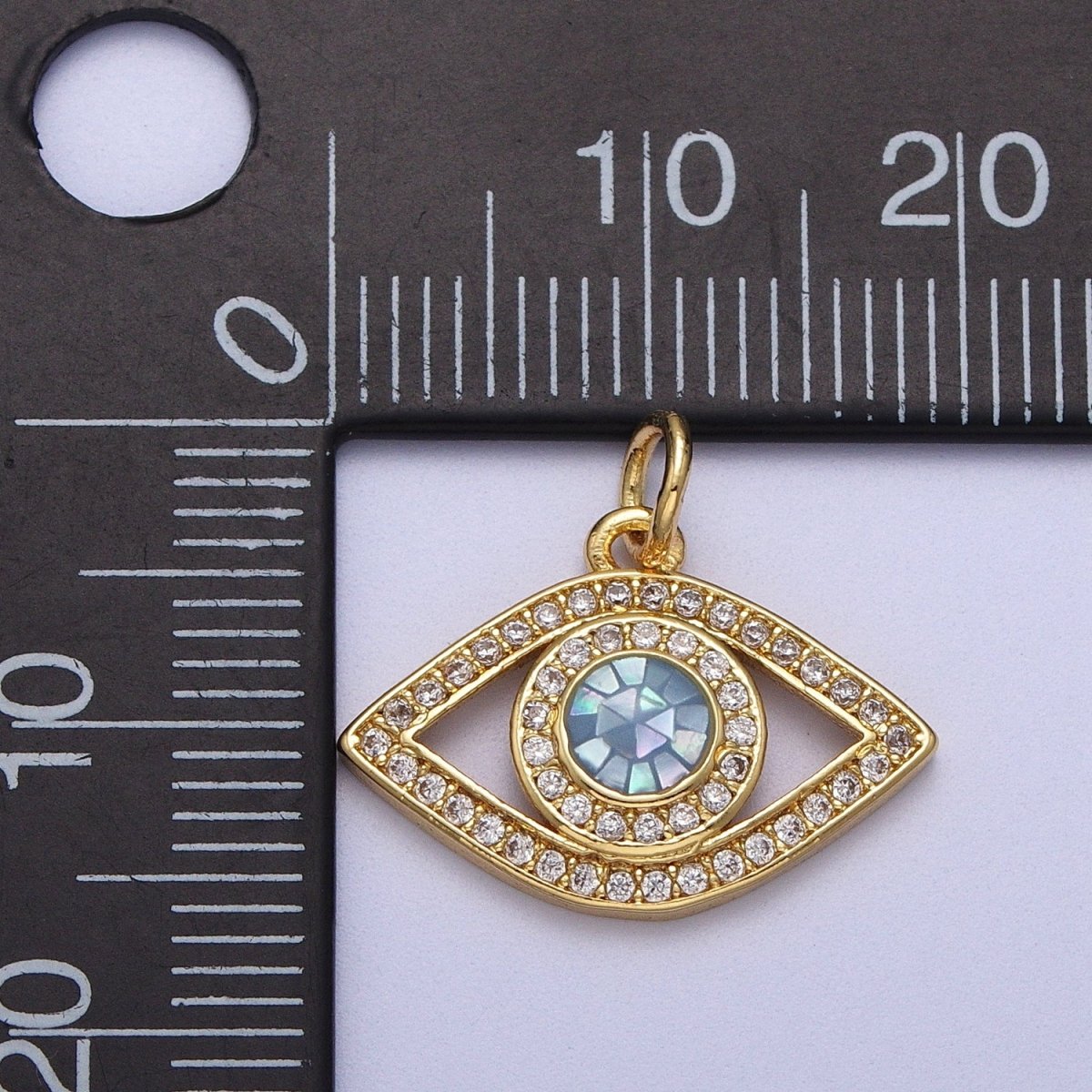 24K Gold Filled Micro Paved Evil Eye Green, Pink, Black, Blue Shell Opal Charm | C-316 C-317 C-319 C-320 C-326 - DLUXCA