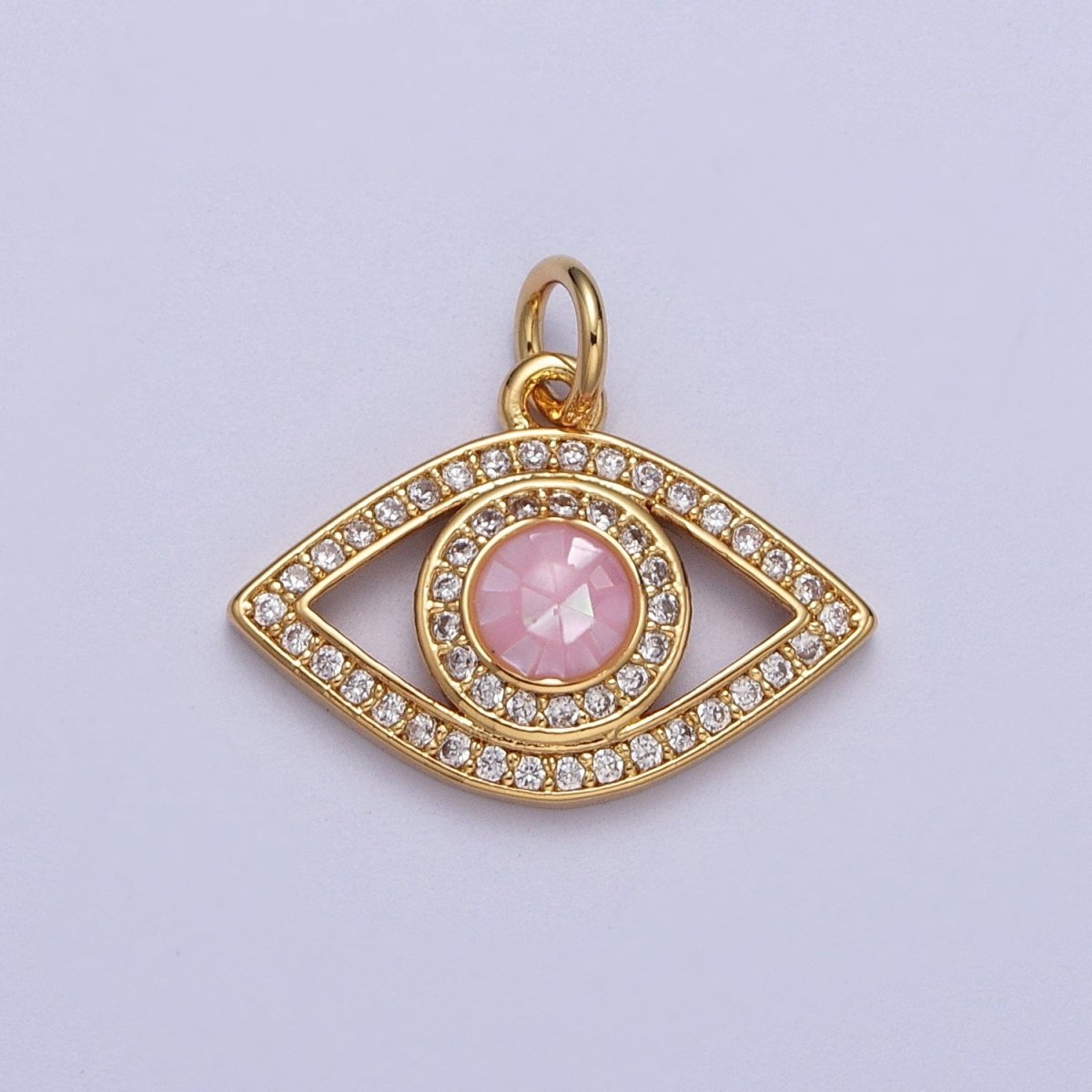 24K Gold Filled Micro Paved Evil Eye Green, Pink, Black, Blue Shell Opal Charm | C-316 C-317 C-319 C-320 C-326 - DLUXCA