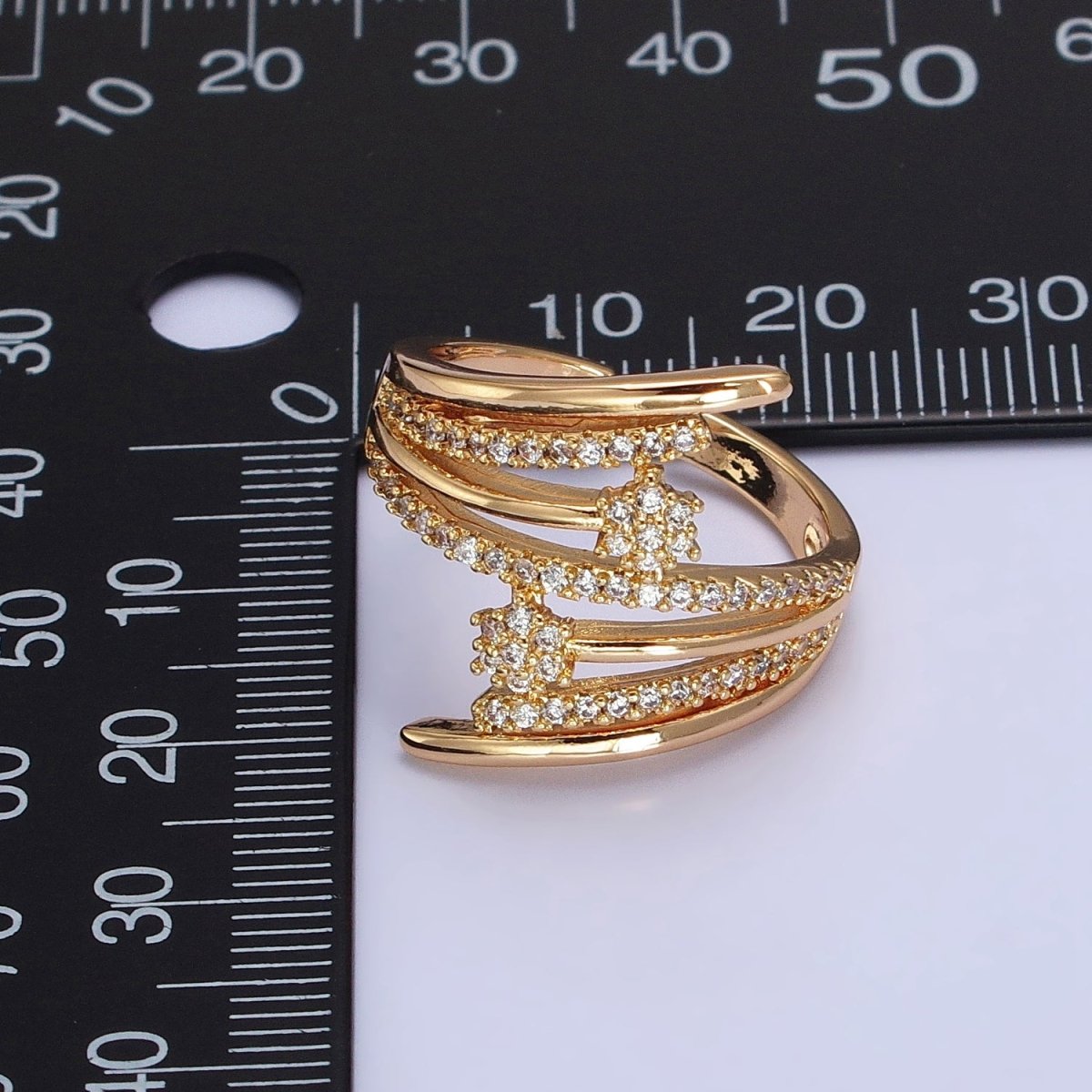 24K Gold Filled Micro Paved Flower CZ Multiple Band Statement Ring in Gold & Silver | O-1934 O-1935 - DLUXCA