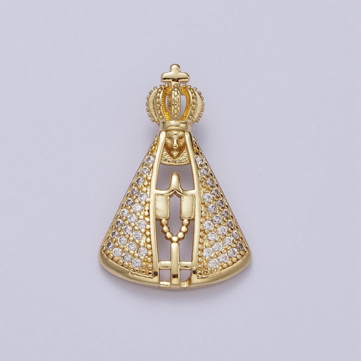 24K Gold Filled Micro Paved Praying Pope Slider Pendant I-570 - DLUXCA