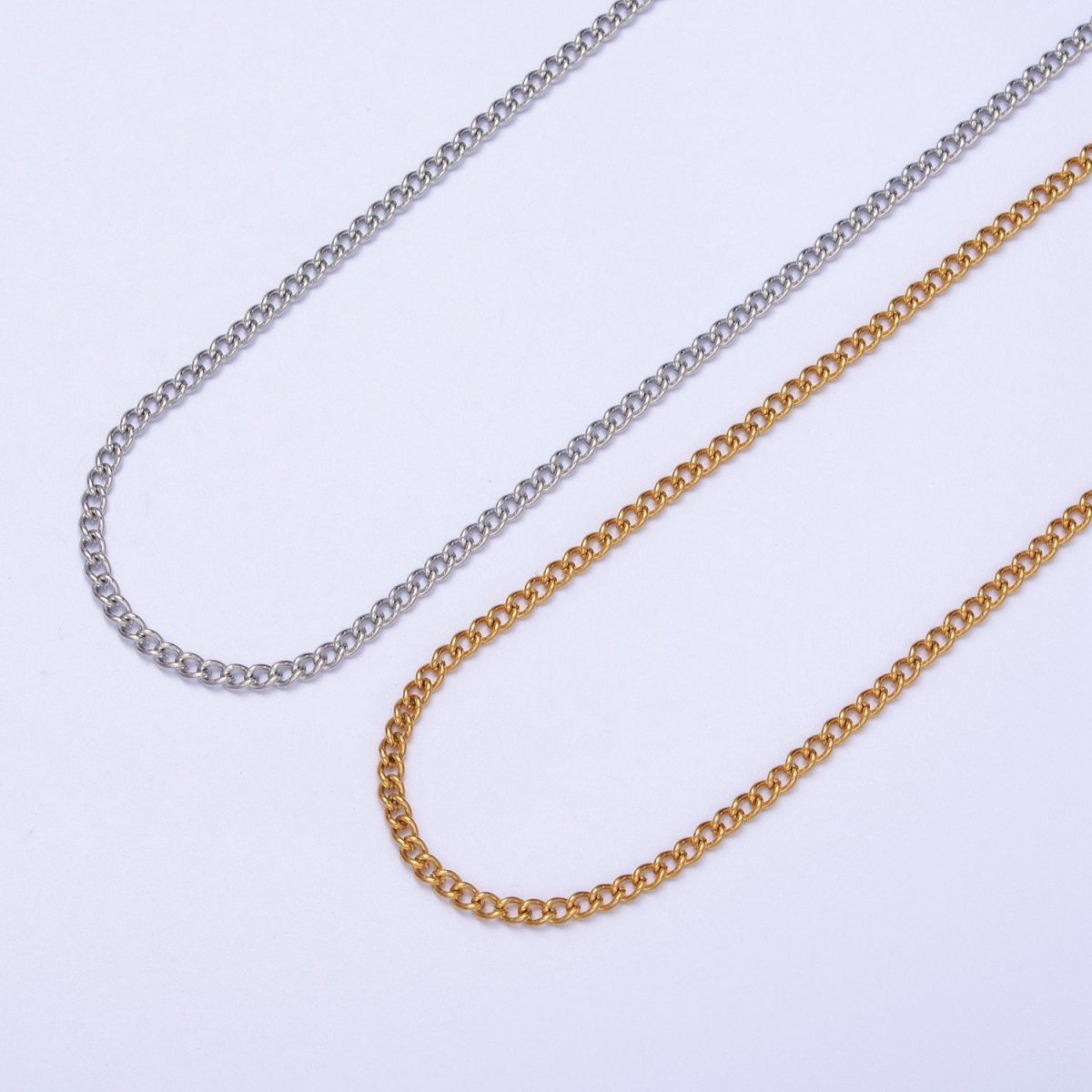 24K Gold Filled Mini 2mm Curb Unfinished Chain in Gold & Silver | ROLL-943 ROLL-944 Clearance Pricing - DLUXCA