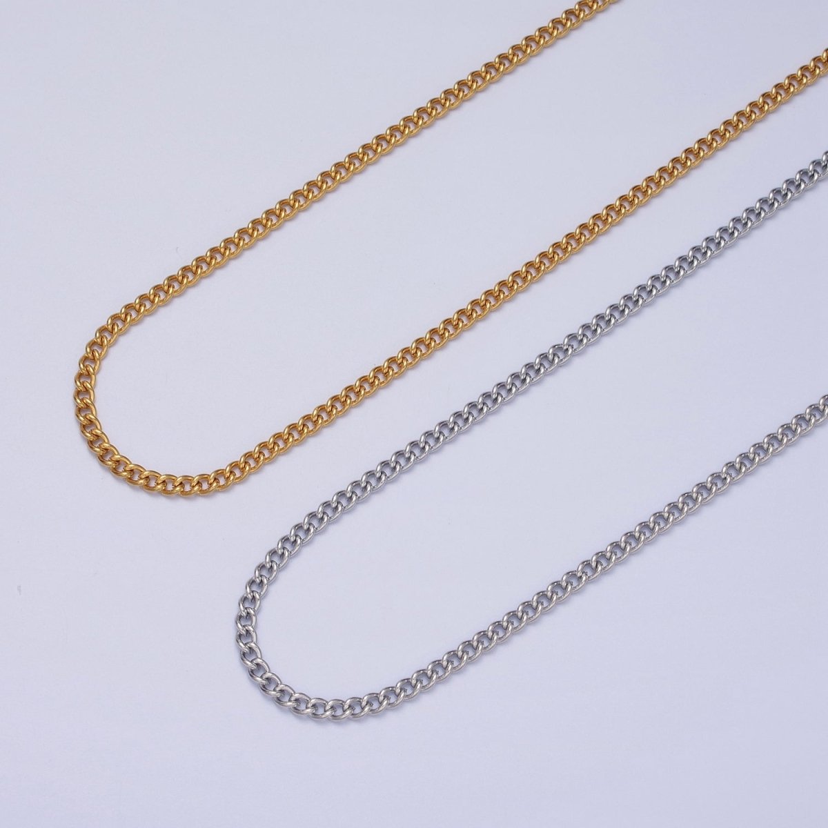 24K Gold Filled Mini 3mm Curb Unfinished Chain in Gold & Silver | ROLL-941 ROLL-942 Clearance Pricing - DLUXCA