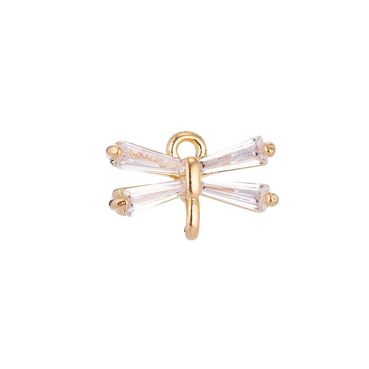 24K Gold Filled Mini Dragonfly Baguette CZ Wings Charm C-019 - DLUXCA