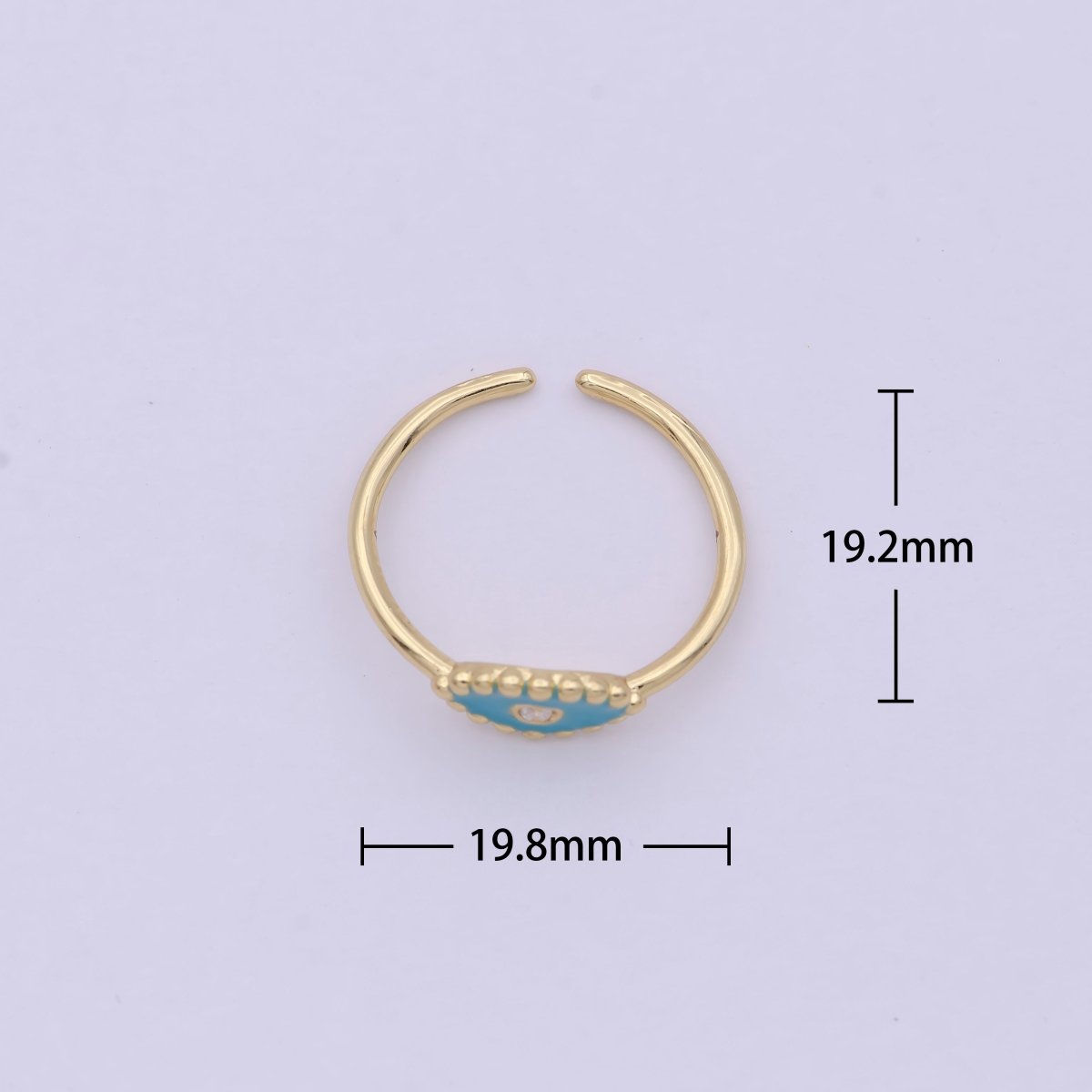 24K Gold Filled Mini Minimalist Evil Eye CZ Teal & Blue Enamel Adjustable Ring U-195 U-196 - DLUXCA