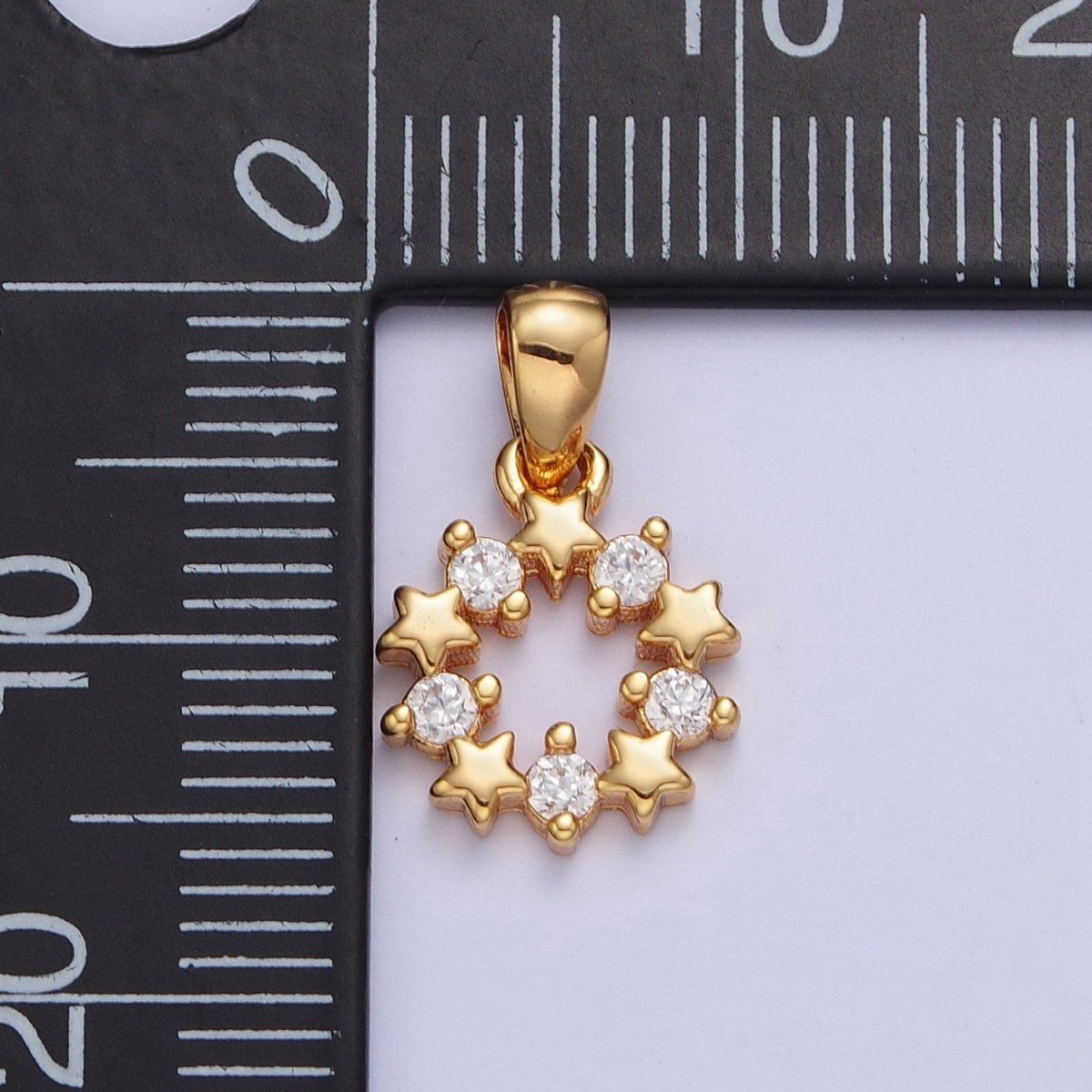 24K Gold Filled Mini Round Open Celestial Star Cubic Zirconia Open Round Medallion Pendant Charm X-449 - DLUXCA